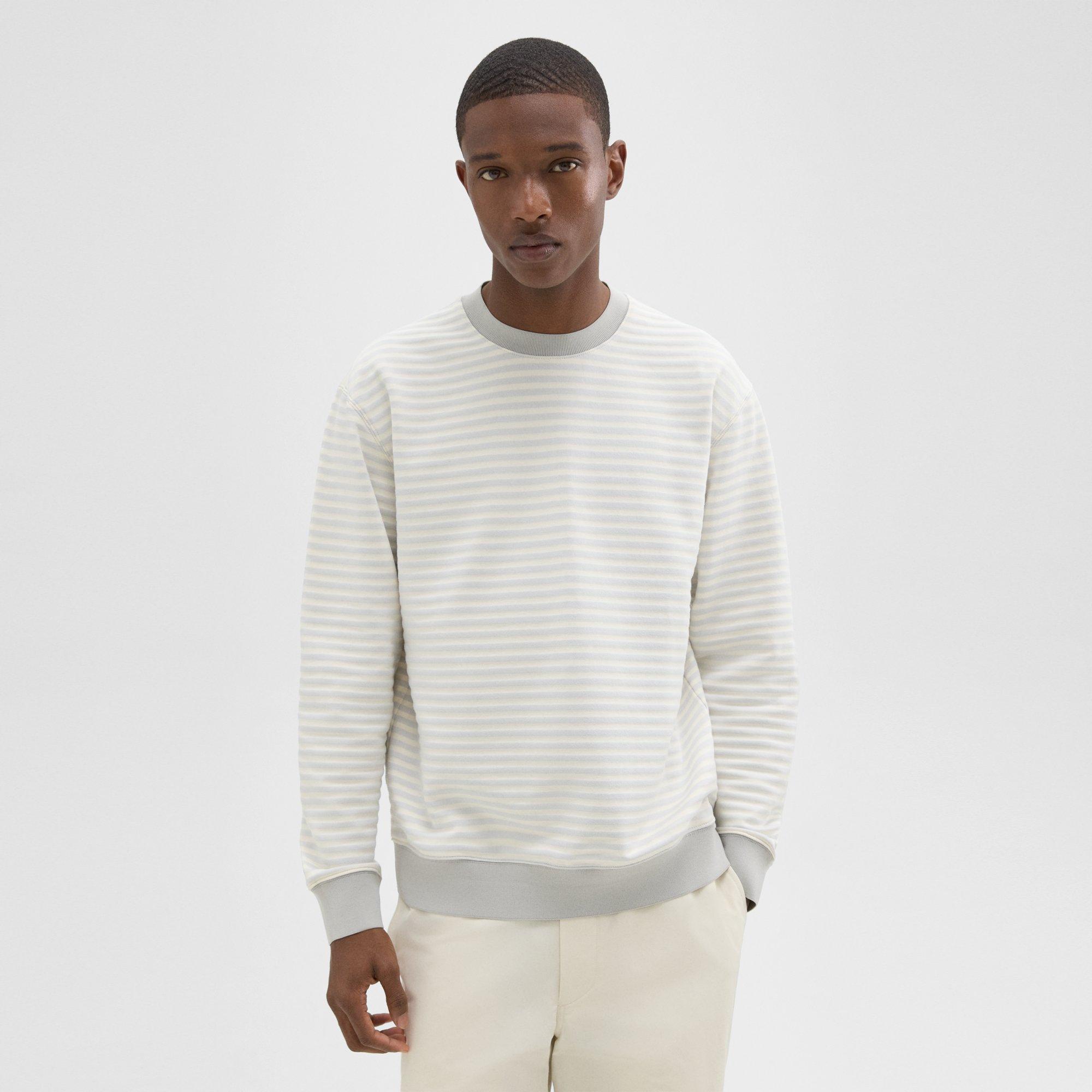 Shop Theory Striped Terry Sweatshirt In Ecru/silver