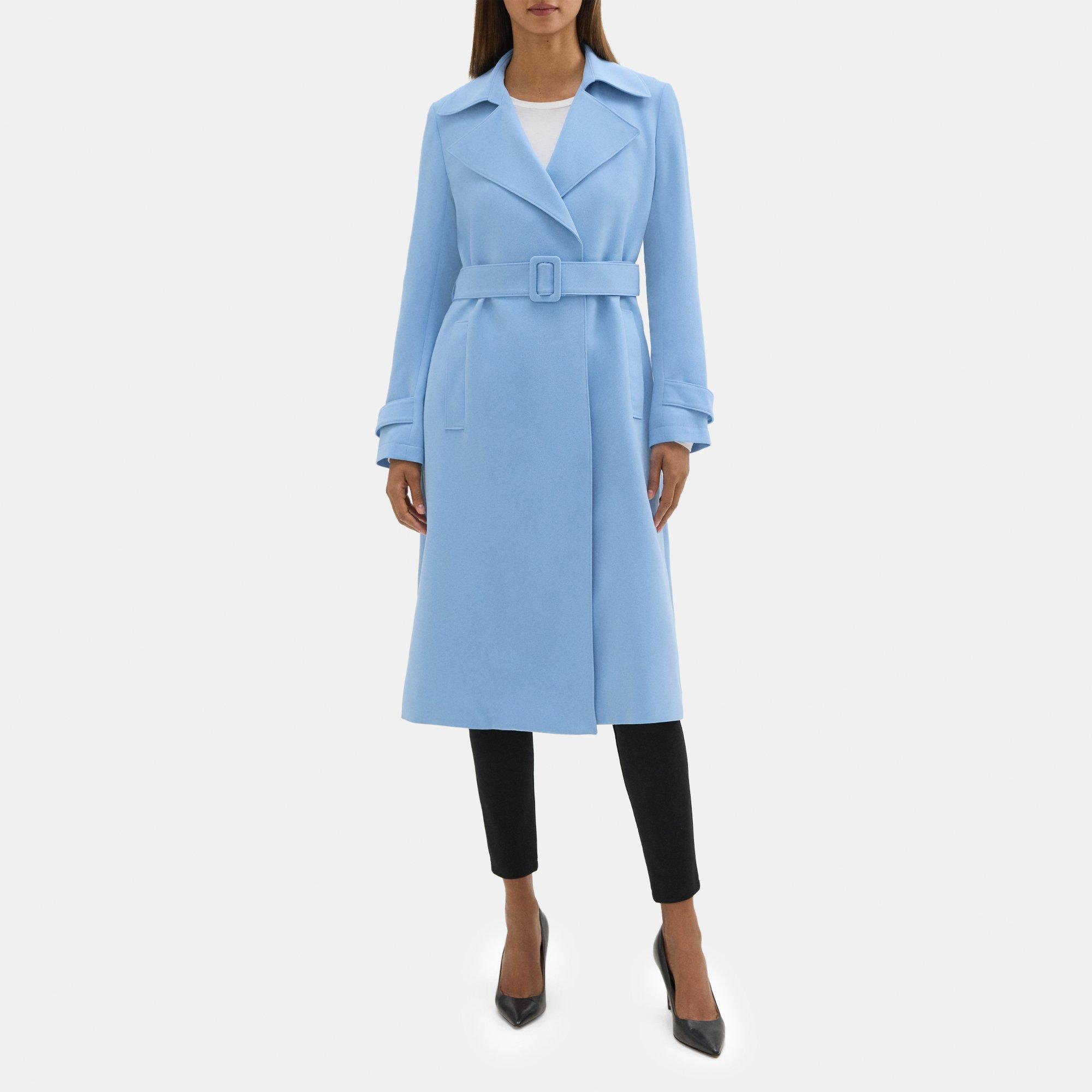 Theory Relaxed Trench Coat In Crepe In Blue
