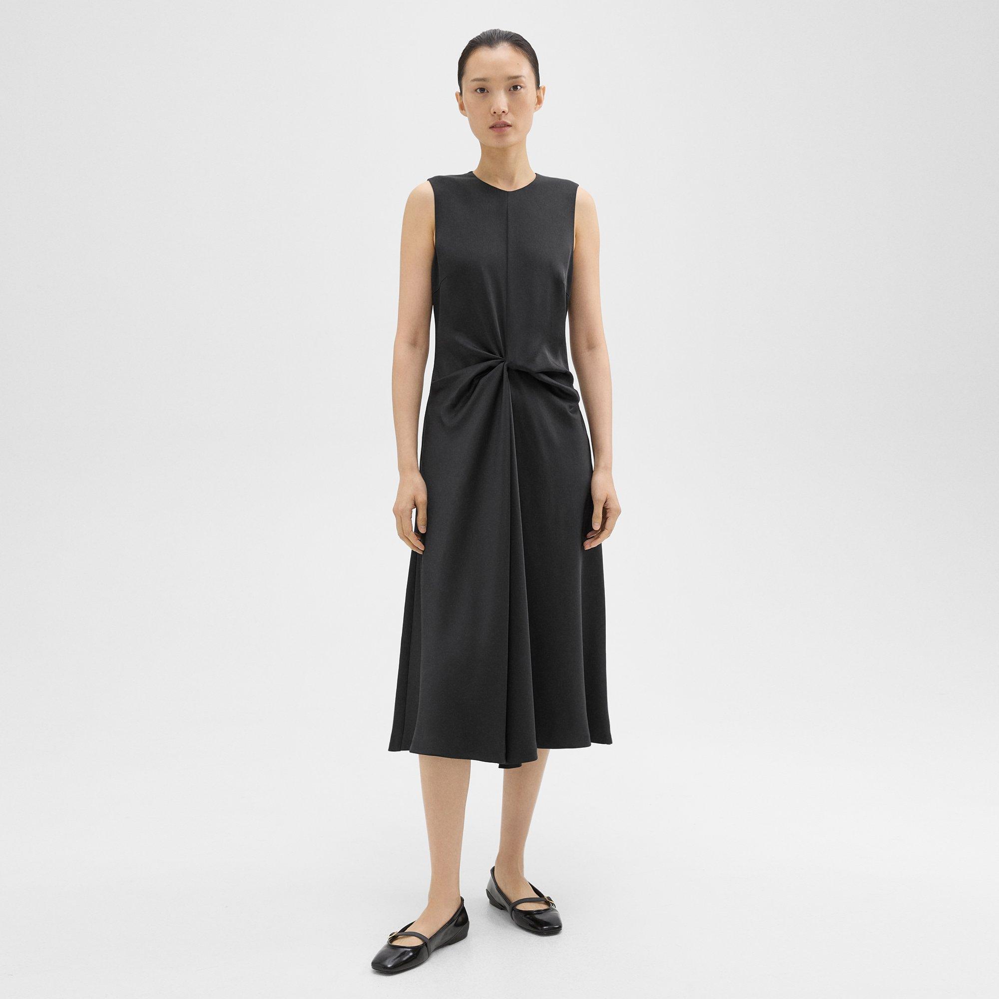 Theory Twisted Midi Dress In Black