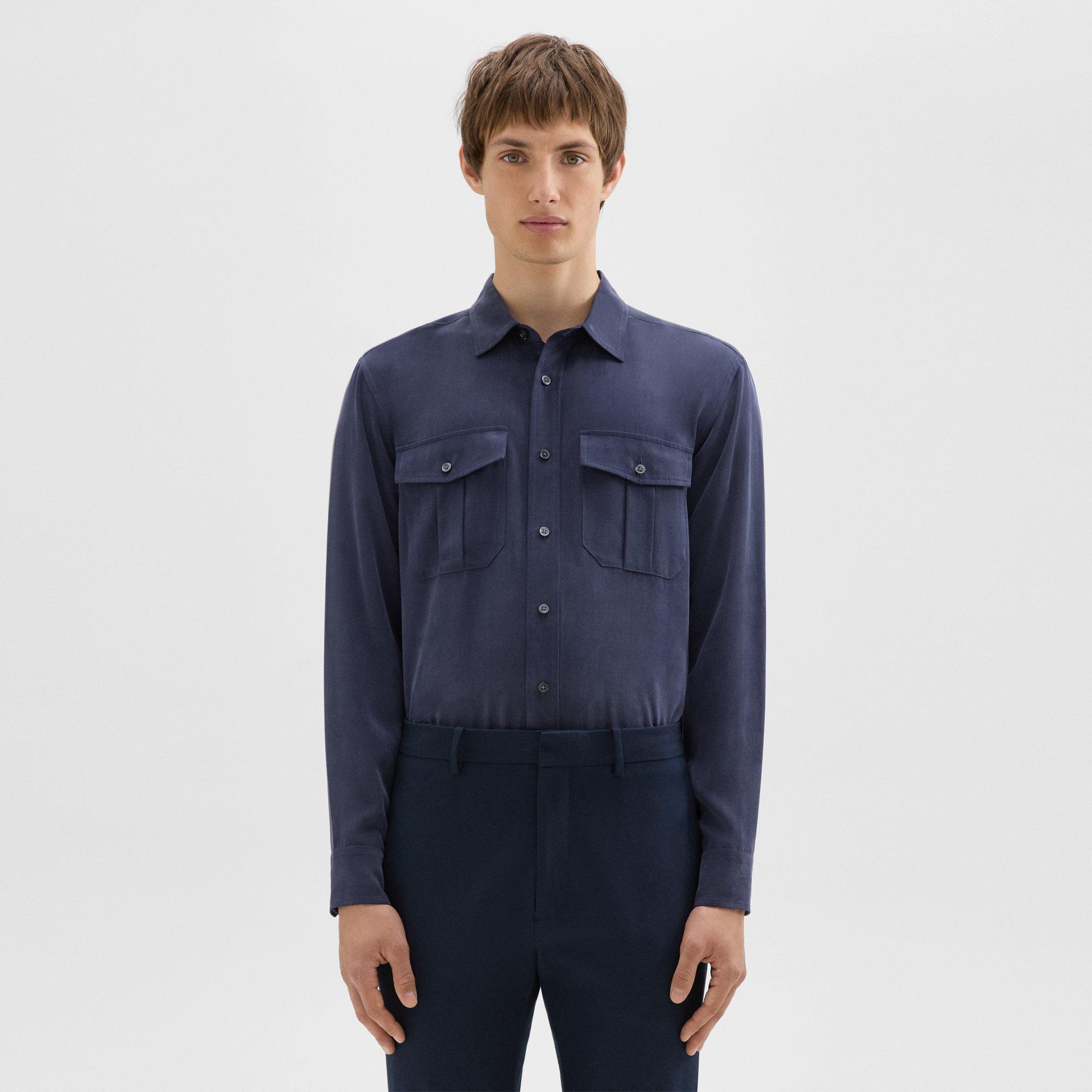 Shop Theory Military Shirt In Fluid Twill In Baltic