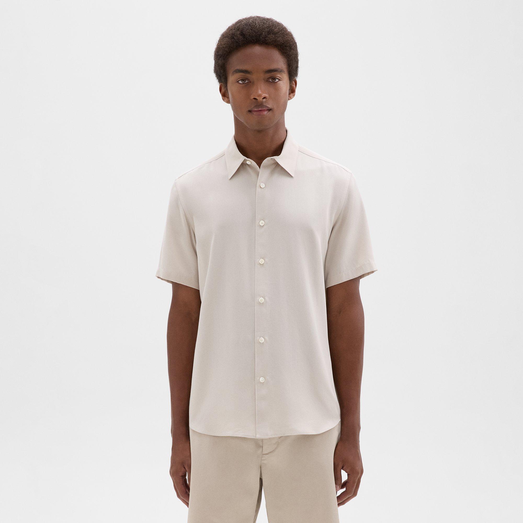 Shop Theory Irving Short-sleeve Shirt In Fluid Twill In New Sand