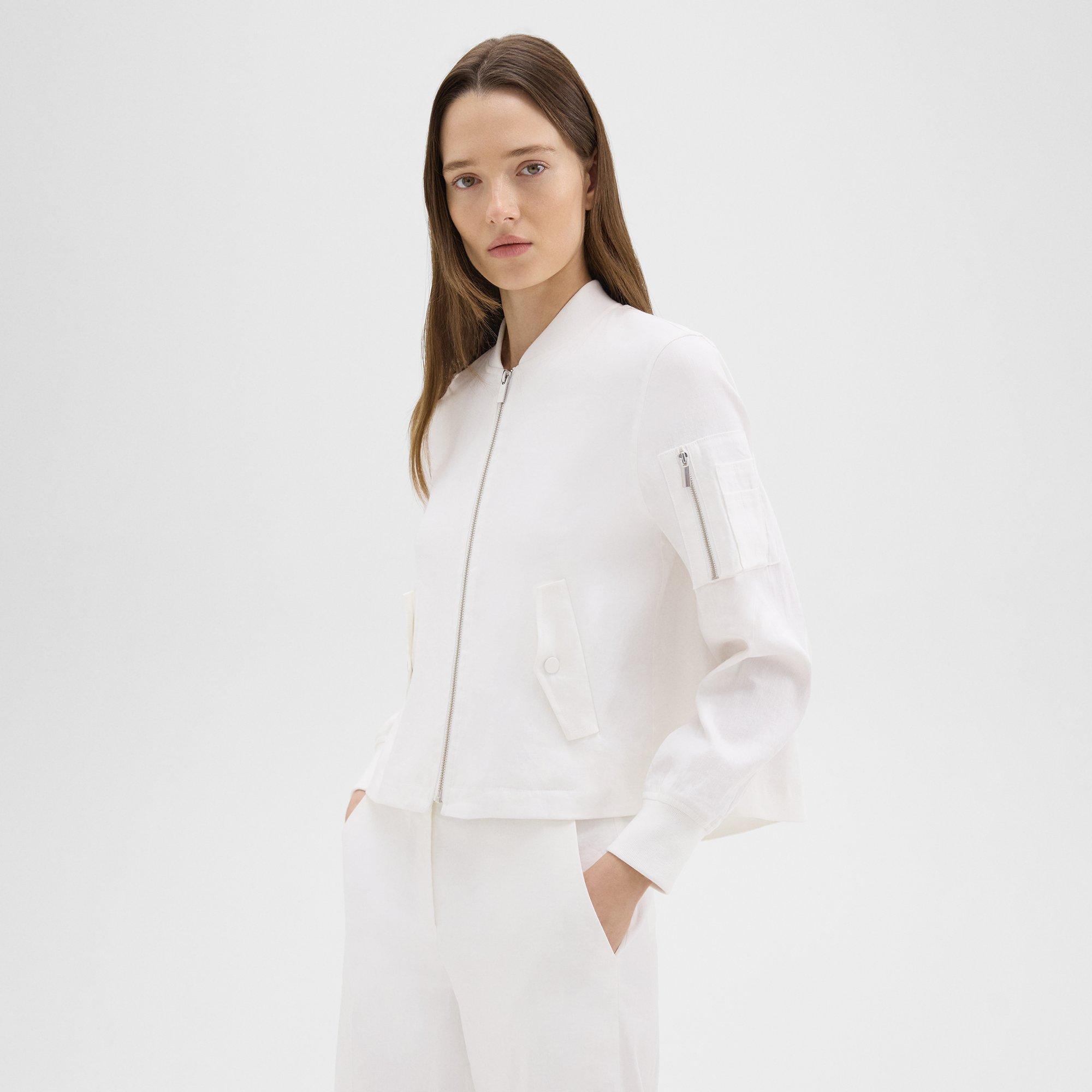 Shop Theory A-line Flight Jacket In Good Linen In White