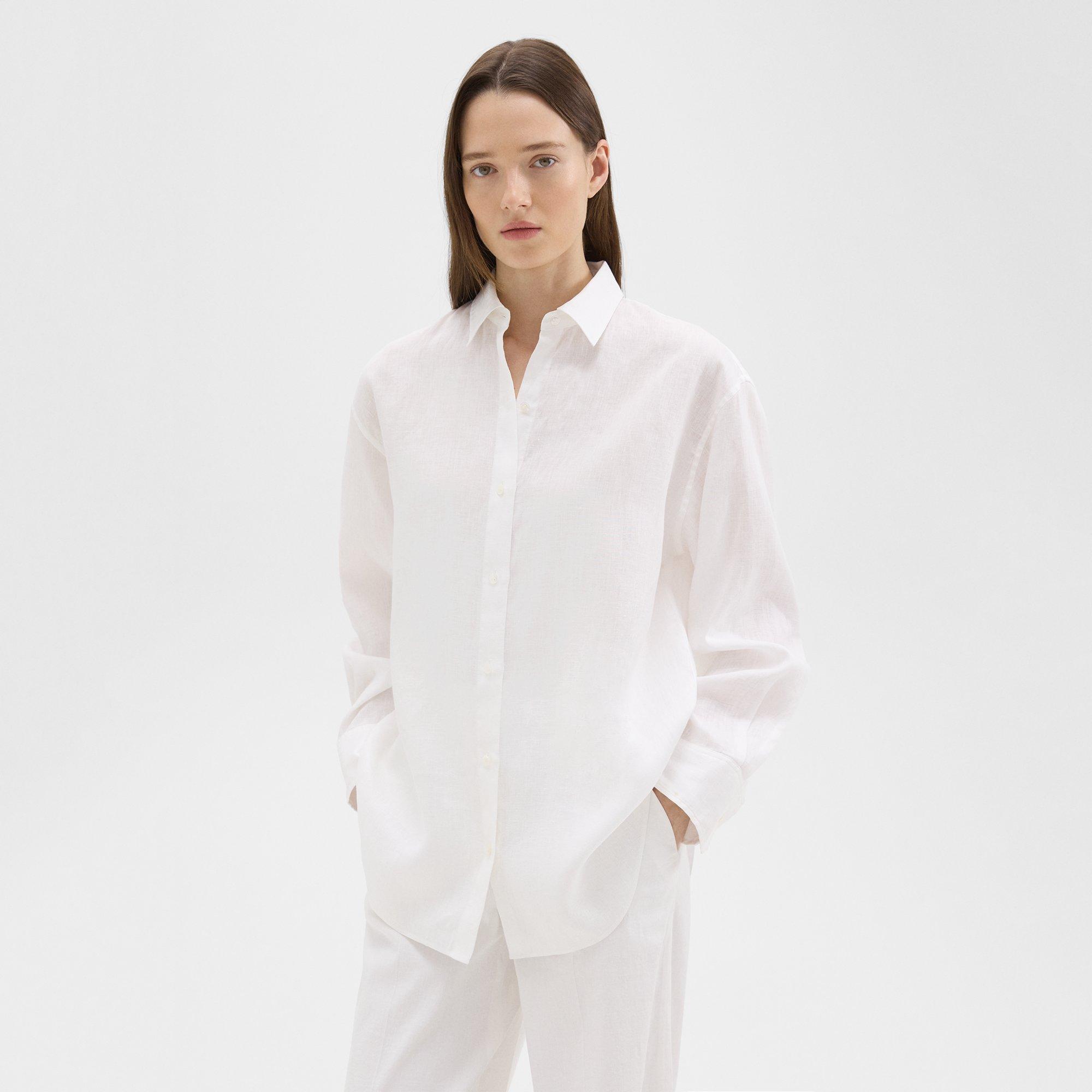Shop Theory Boyfriend Shirt In Relaxed Linen In White