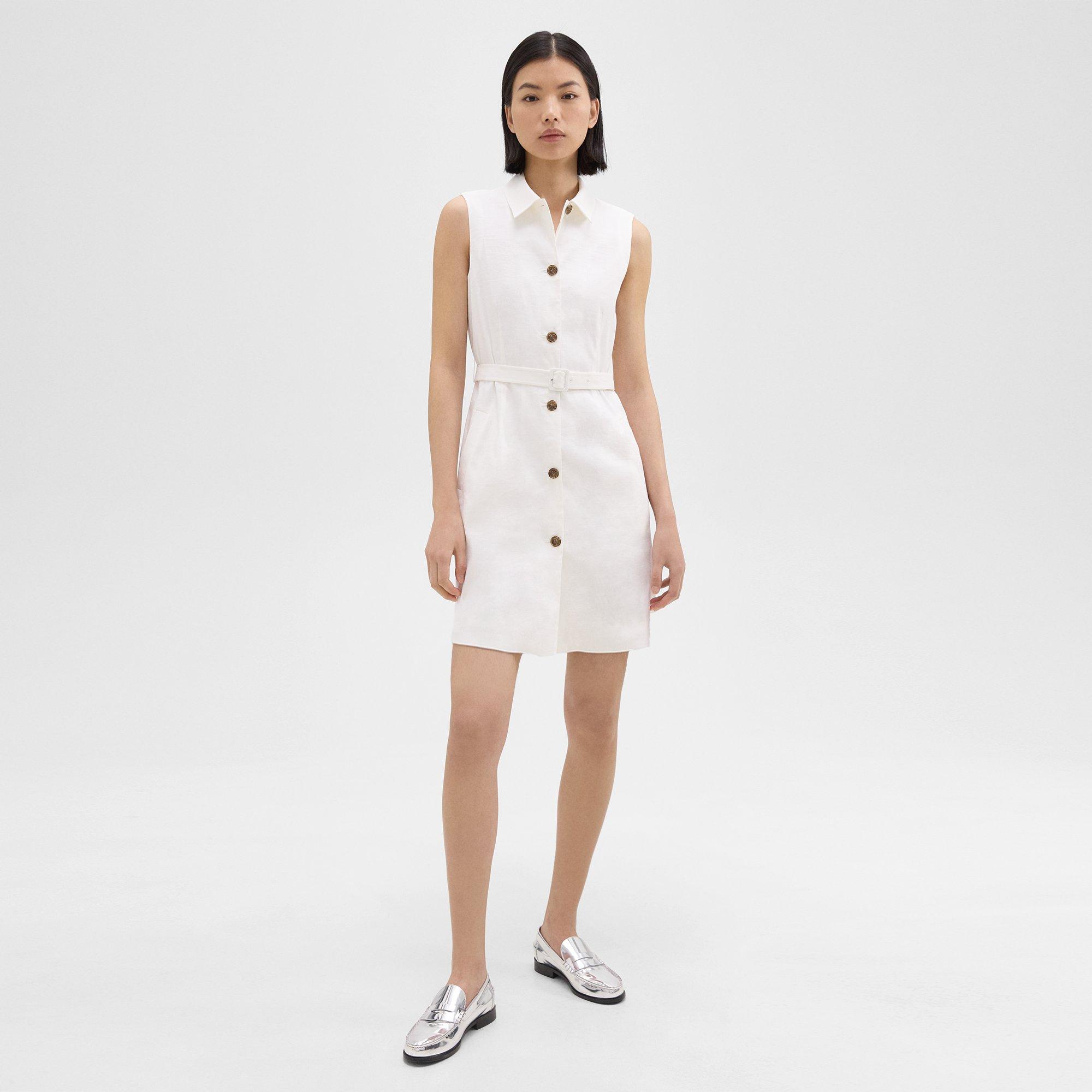 Shop Theory Belted Military Dress In Good Linen In White