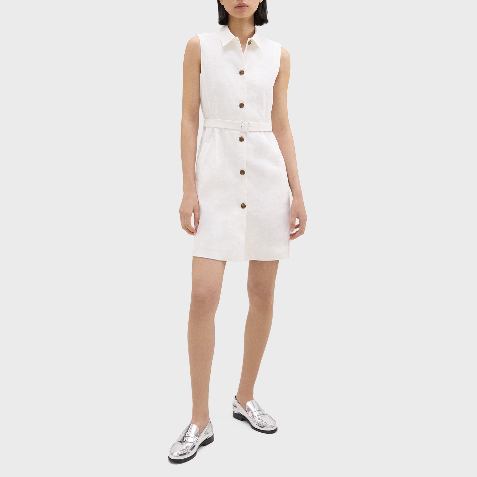 Shop Theory Belted Military Dress In Good Linen In White