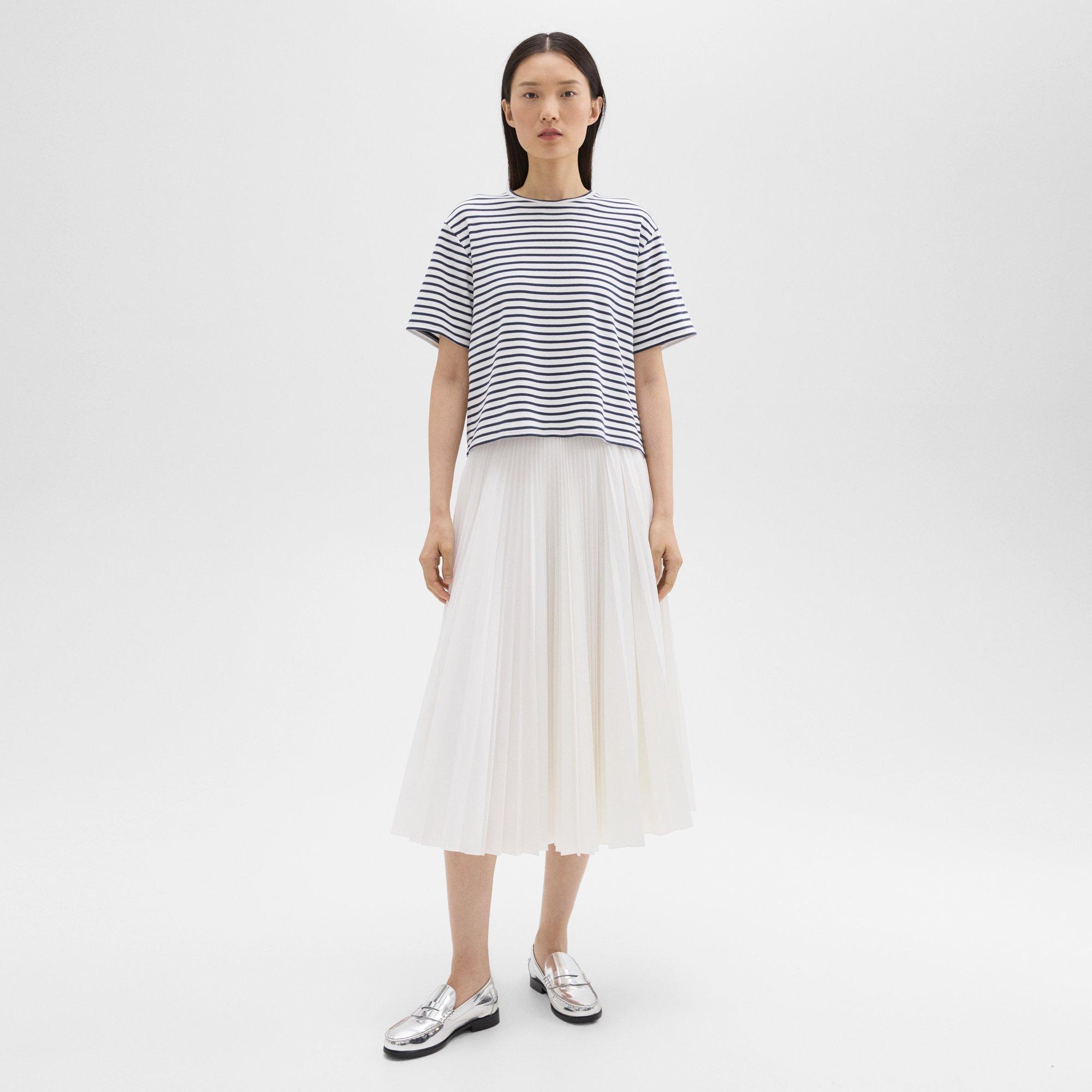 Shop Theory Pleated Midi Skirt In Sleek Poplin In White