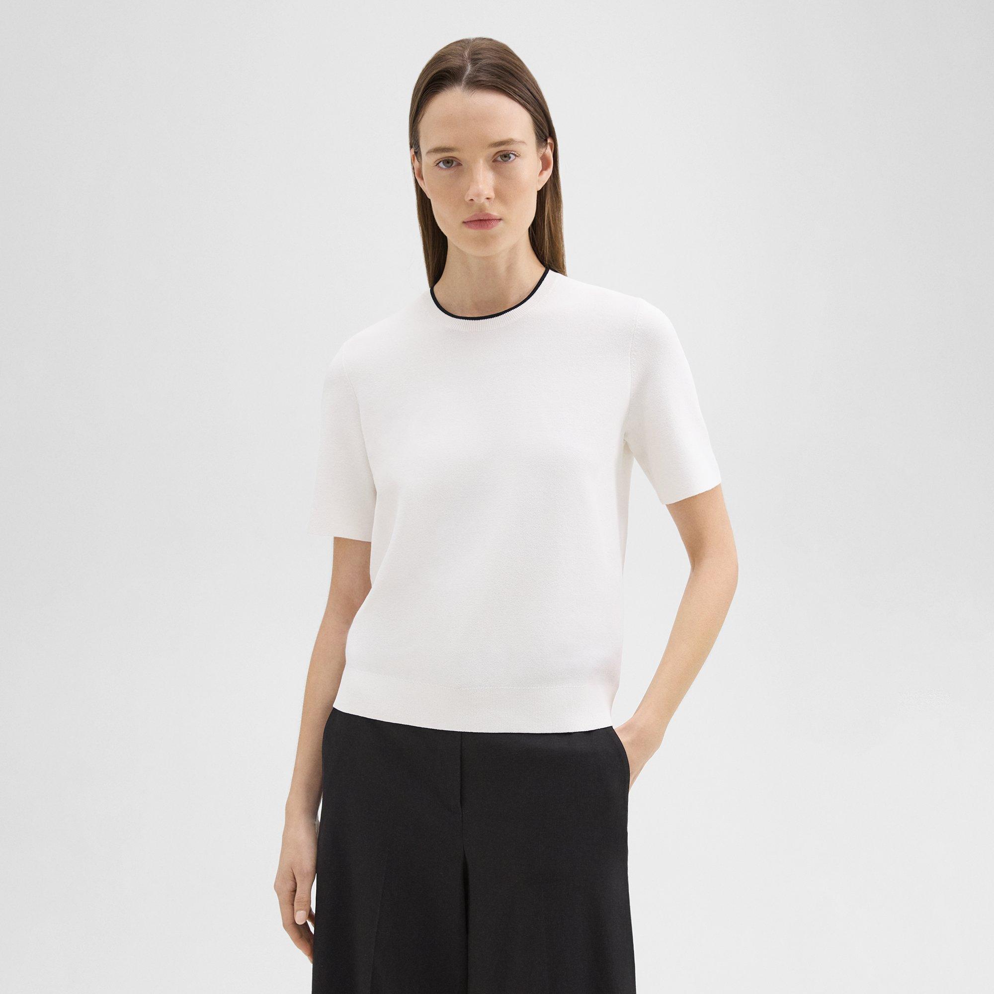 Shop Theory Short-sleeve Sweater In Crepe Knit In White