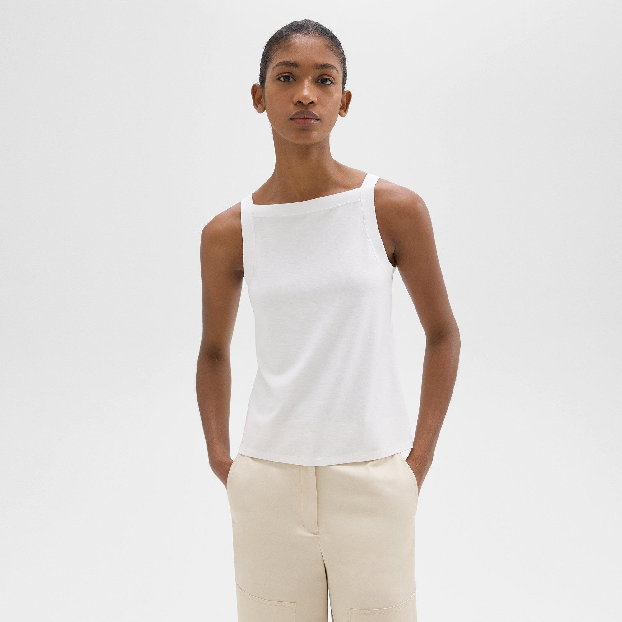 Shop Theory Square Neck Tank In Interlock Knit In White