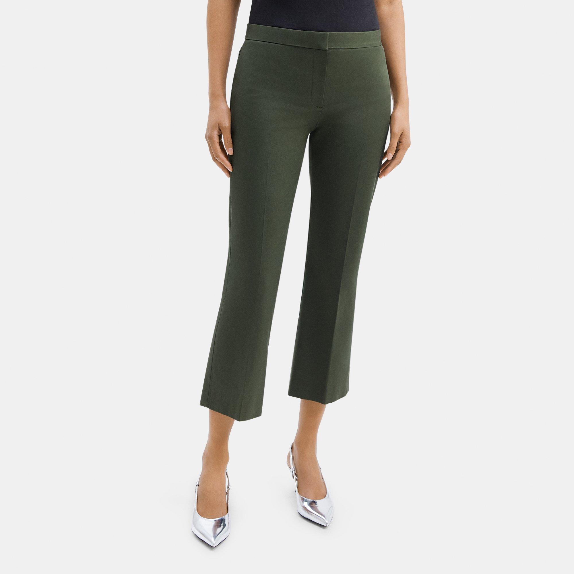 Theory Cropped Flare Pant In Stretch Cotton Twill In Green