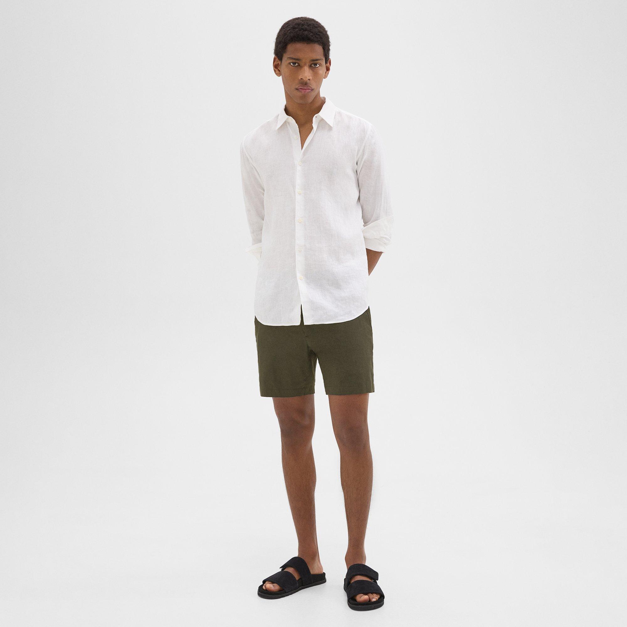 Shop Theory Curtis 7" Drawstring Short In Good Linen In Dark Olive