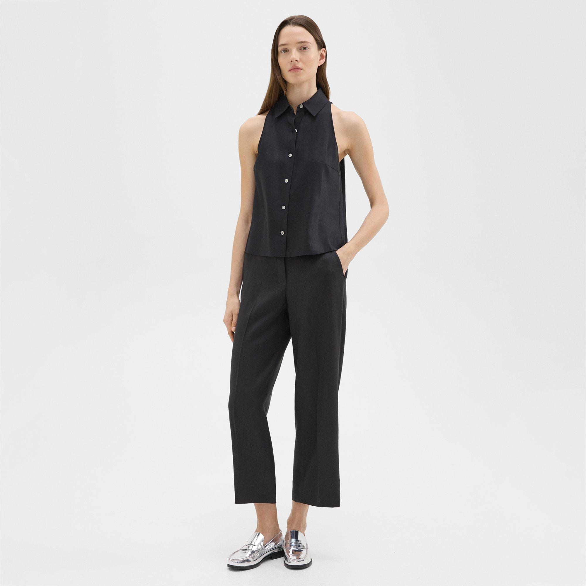 Shop Theory Straight Pull-on Pant In Linen-viscose In Black