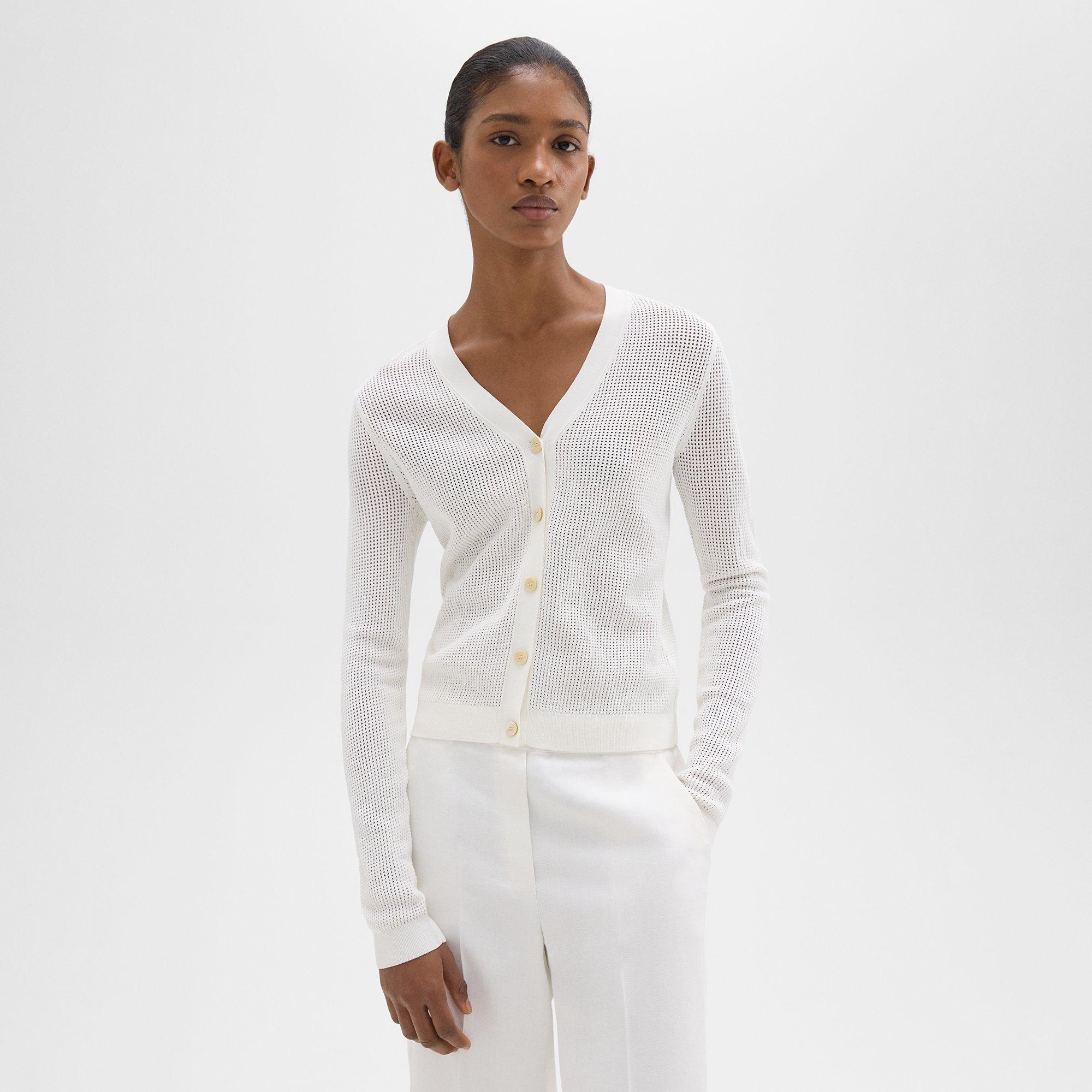 Shop Theory Pointelle Cardigan In Crepe Knit In White