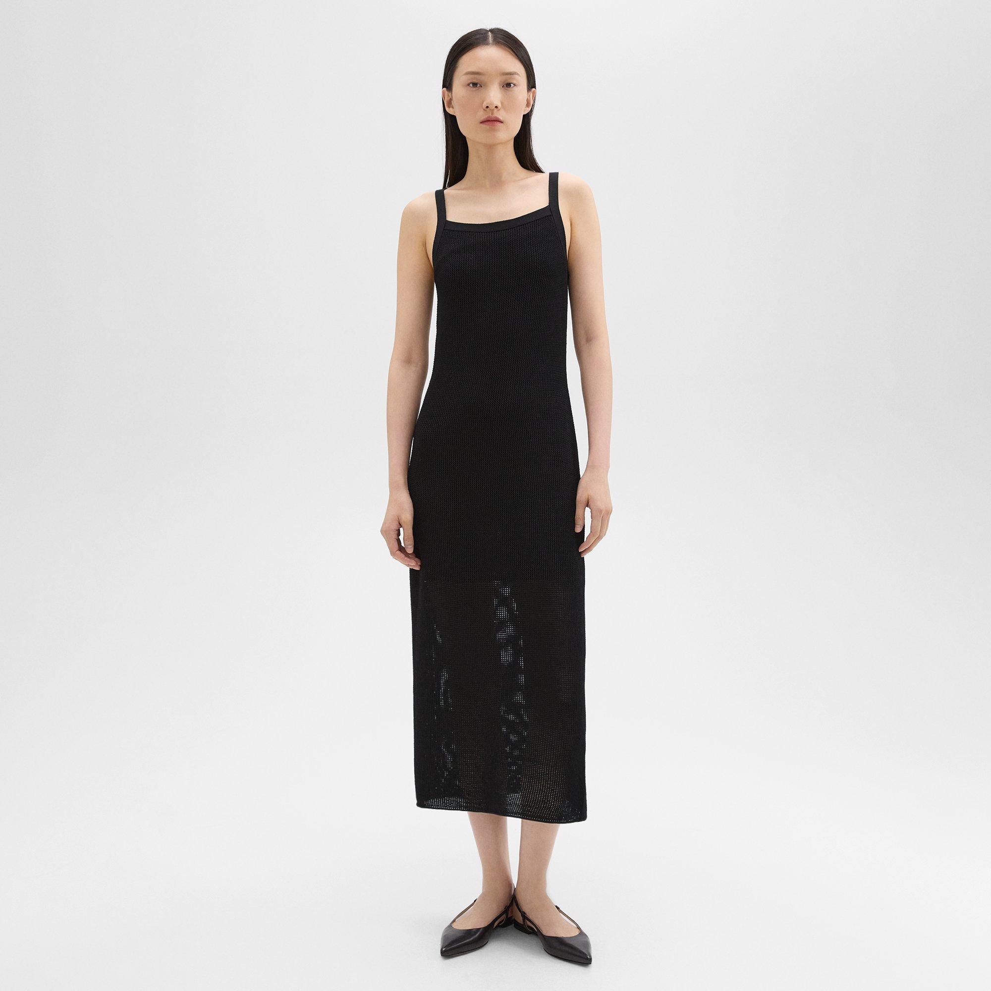 Shop Theory Pointelle Midi Dress In Crepe Knit In Black