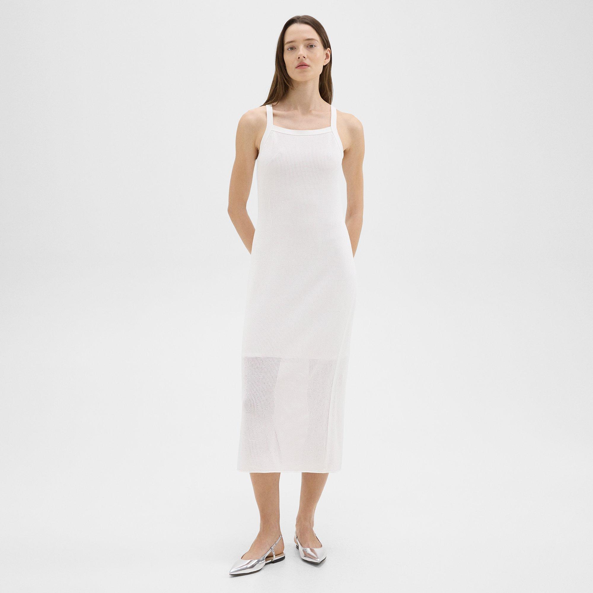 Theory Pointelle Midi Dress In Crepe Knit In White