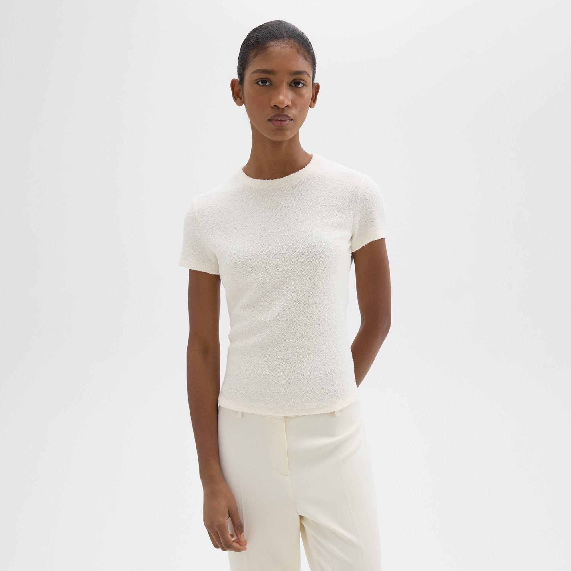 Shop Theory Tiny Tee In Bouclé Jersey In Ivory