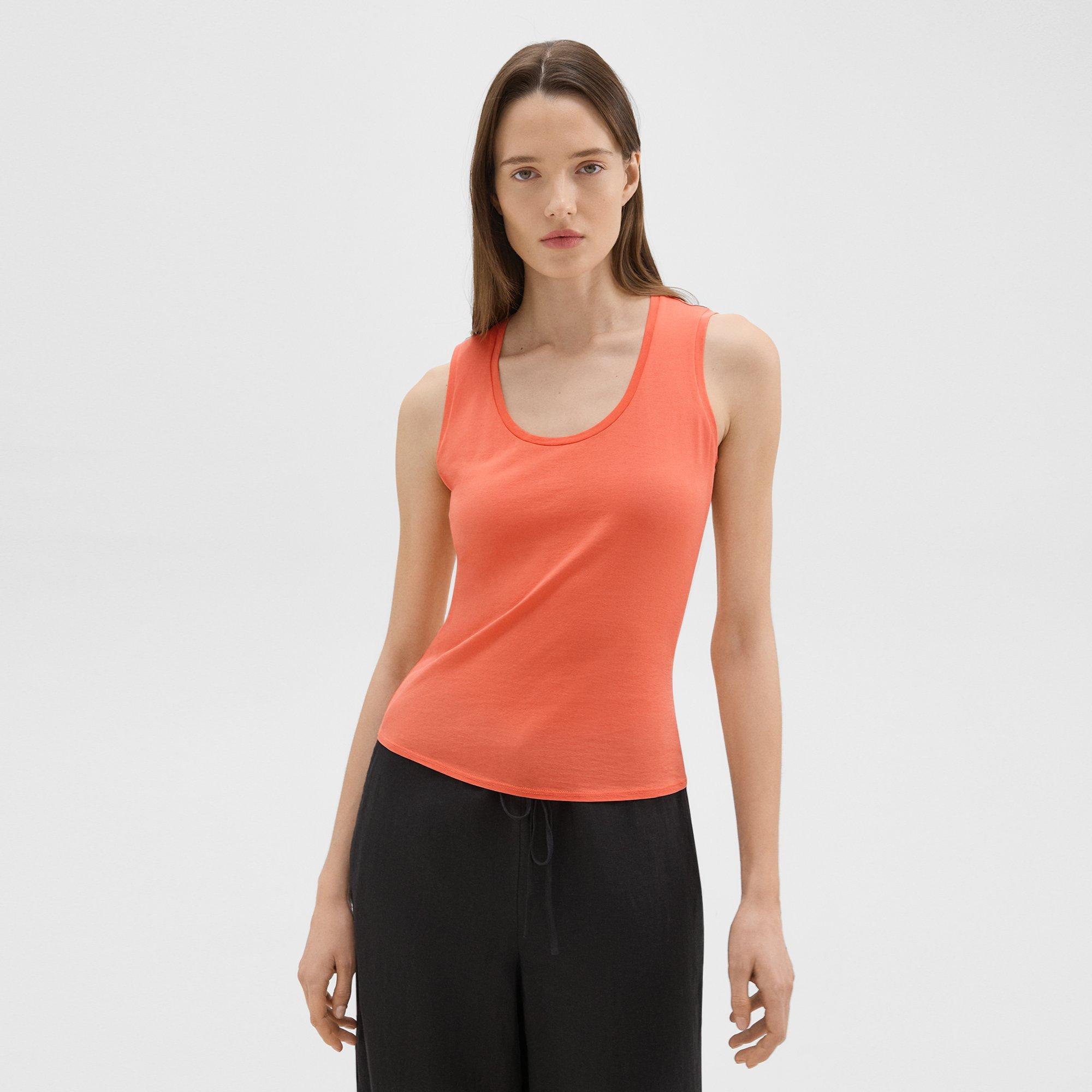 Theory Tiny Tank In Organic Cotton In Bright Coral