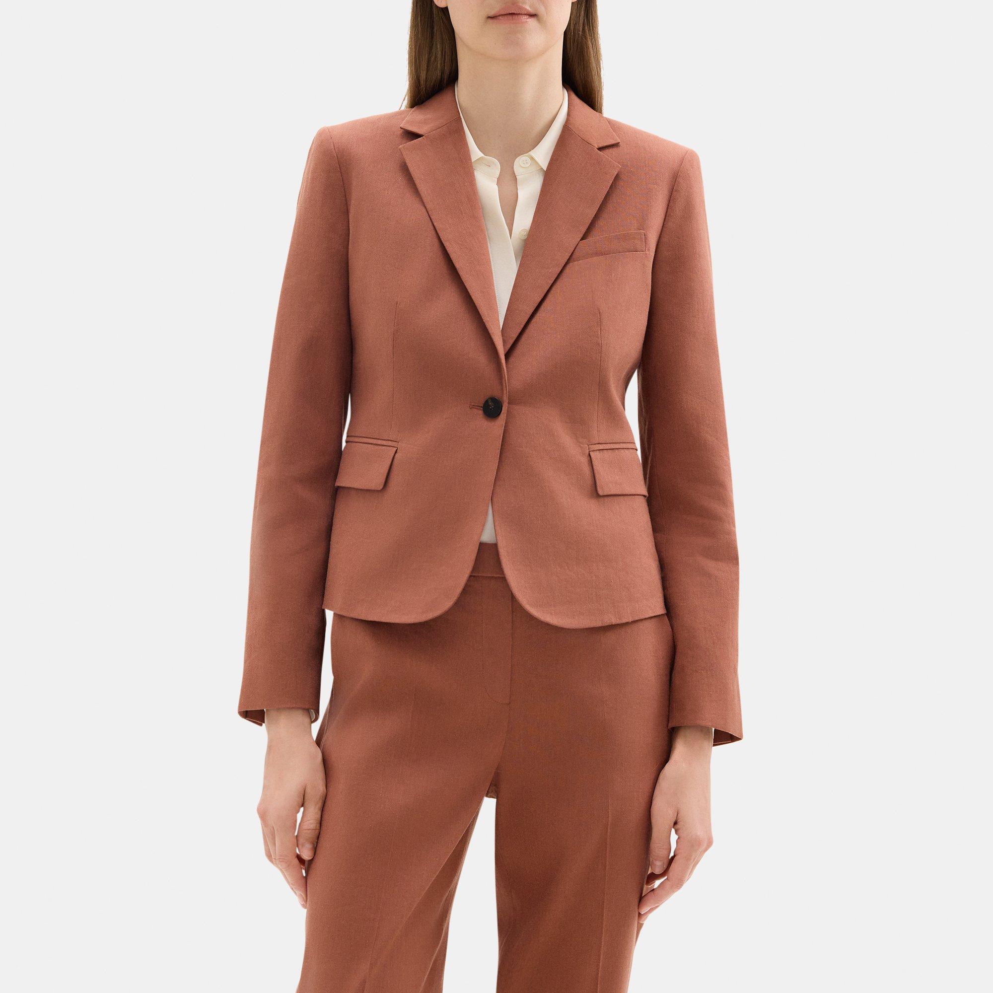 Theory Shrunken Blazer In Stretch Linen-blend In Brown