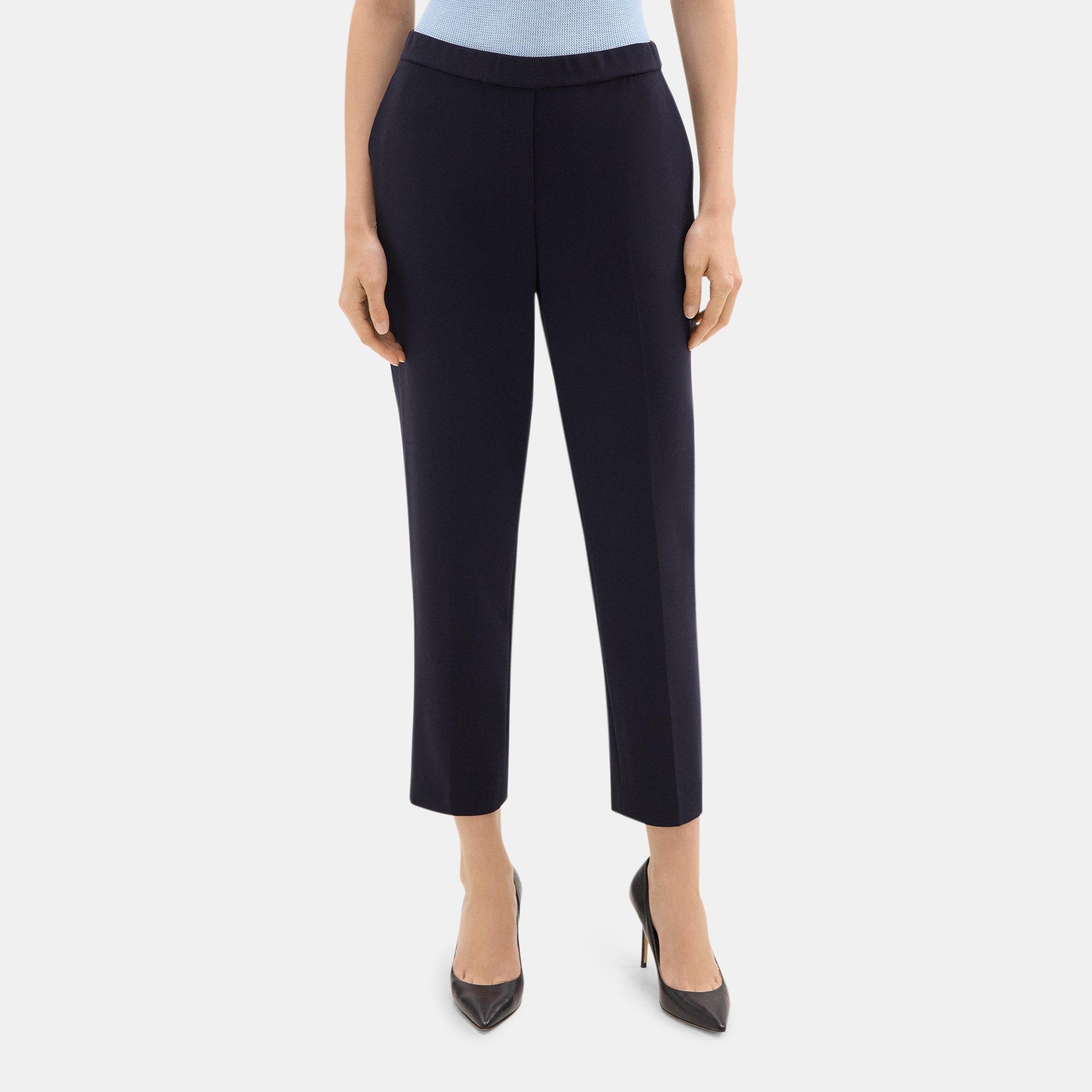 Theory Slim Cropped Pull-on Pant In Stretch Linen-blend In Blue