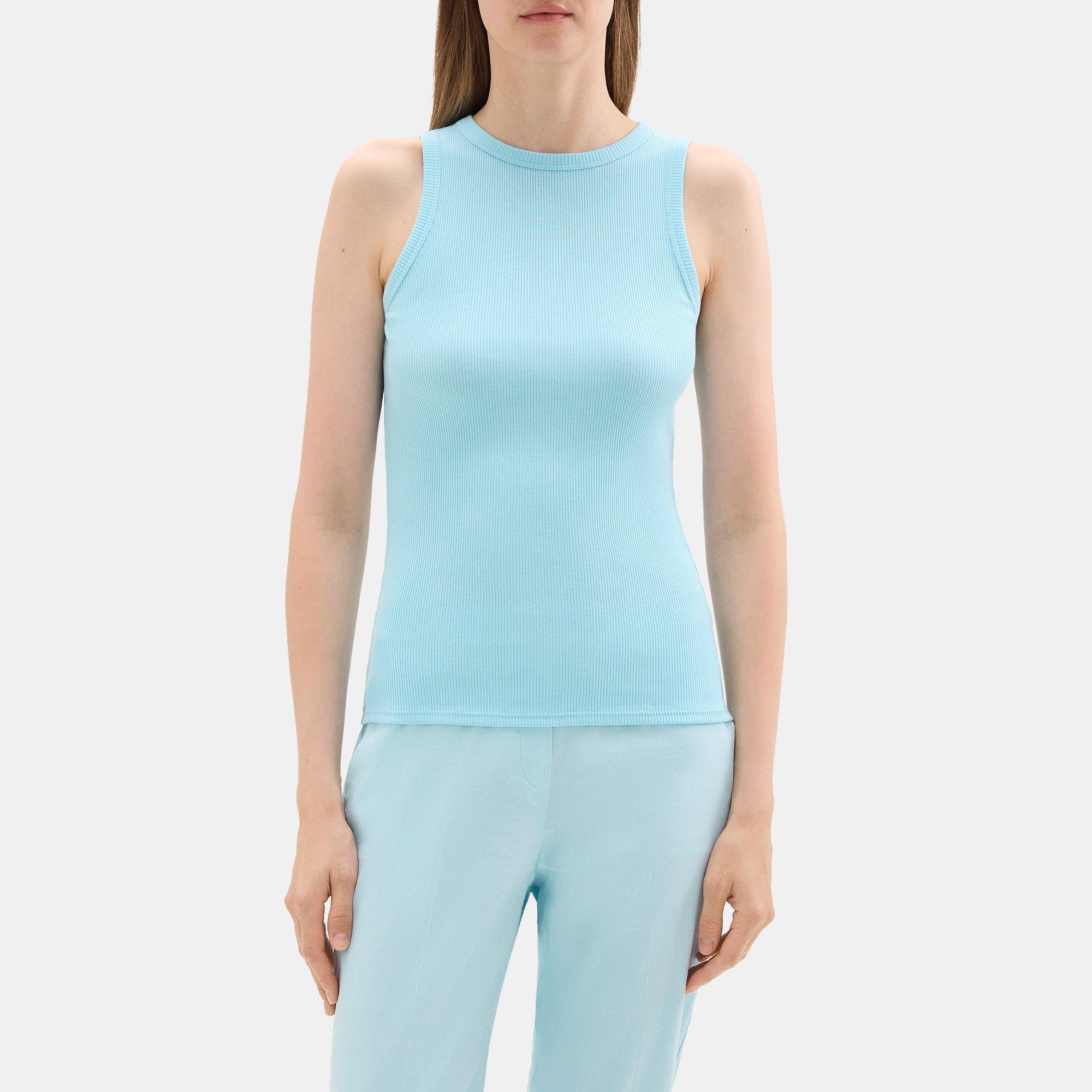 Theory Fitted Tank In Ribbed Modal Cotton In Blue