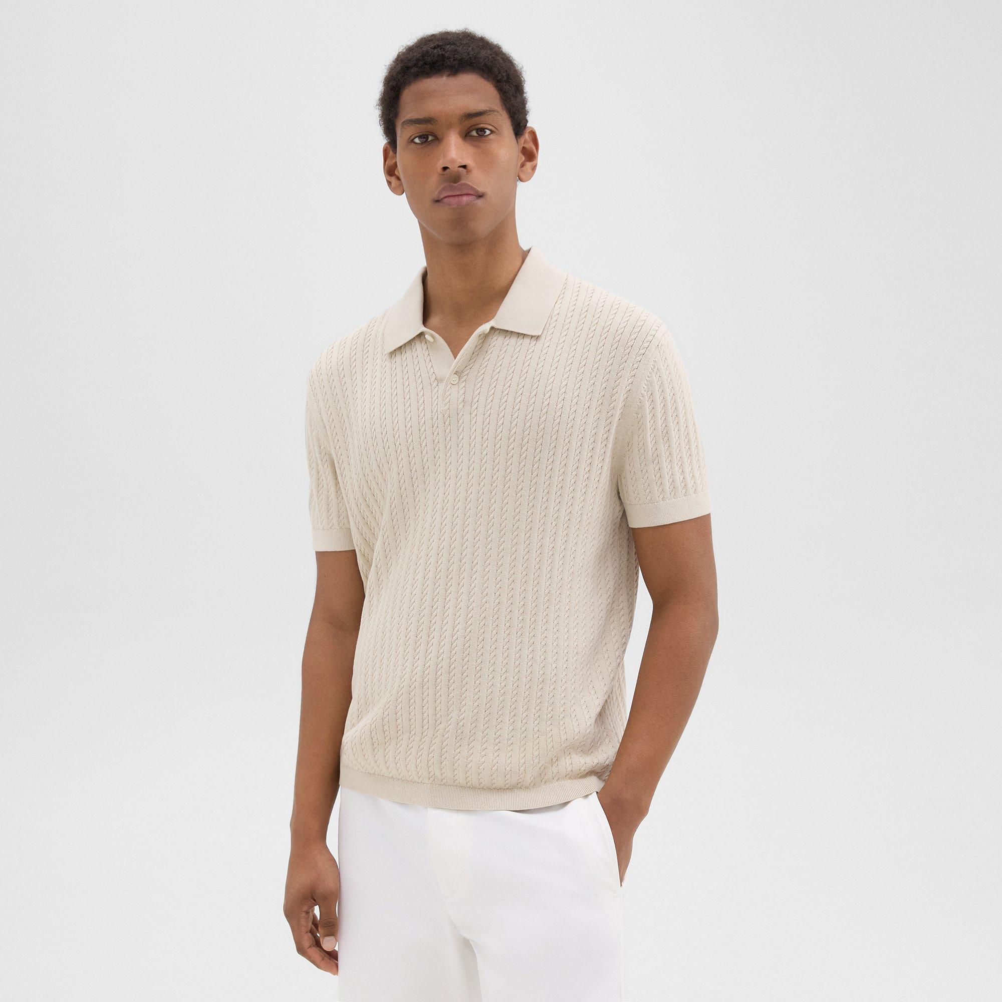 Shop Theory Cable Knit Polo In Cotton In New Sand