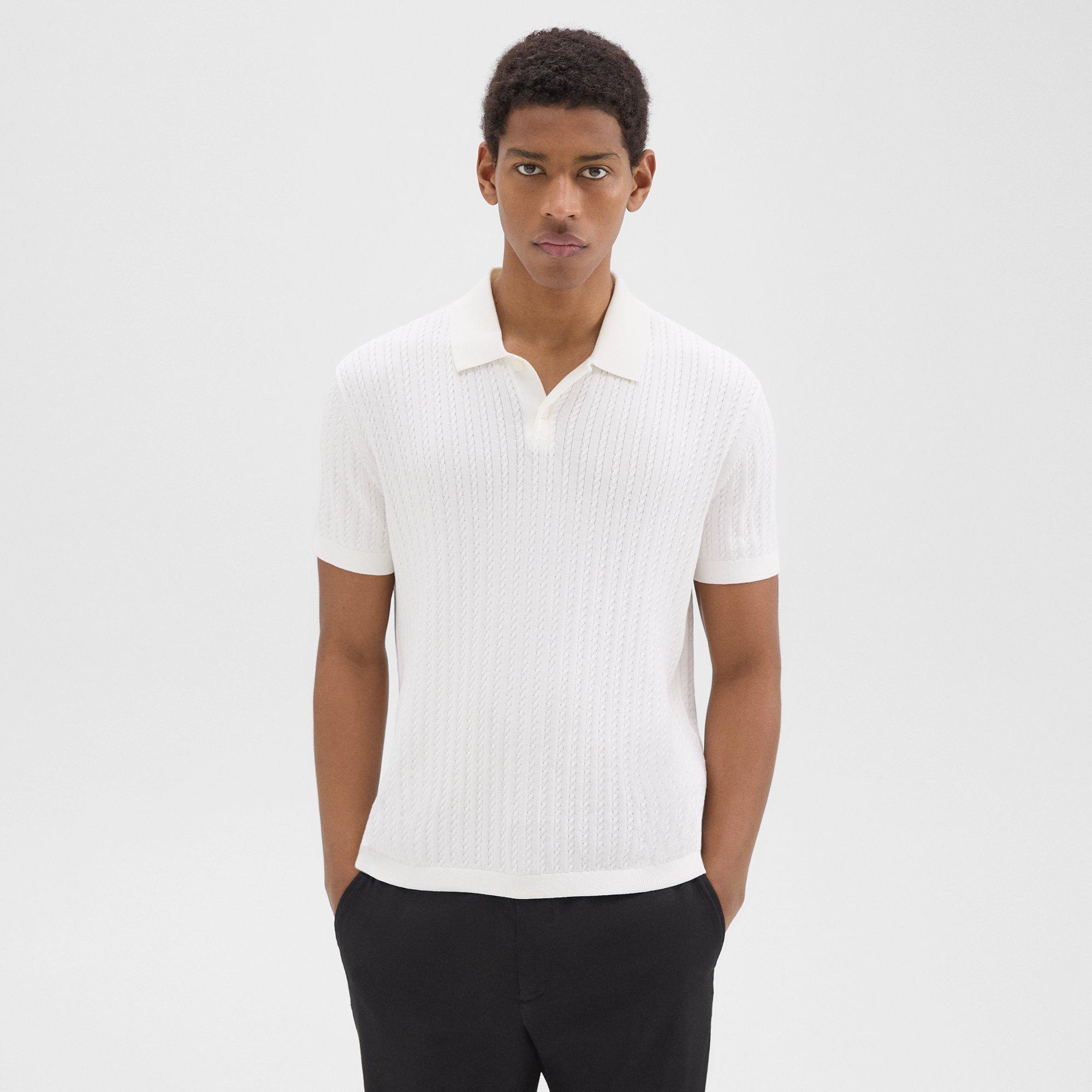 Shop Theory Cable Knit Polo In Cotton In Ivory
