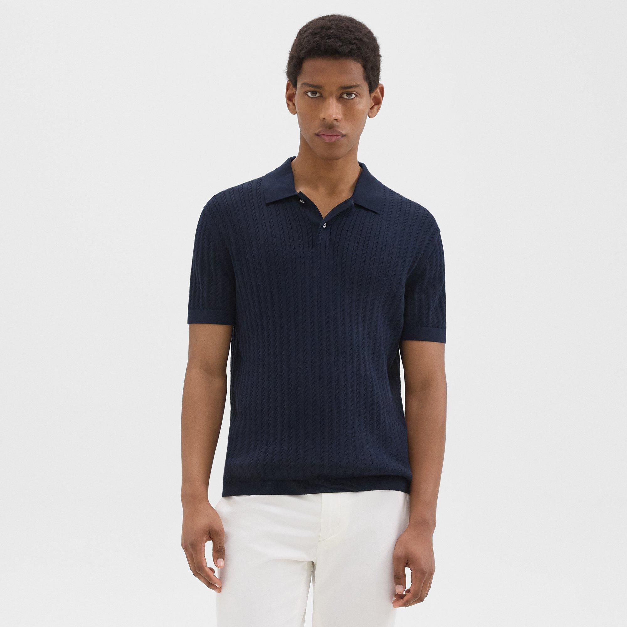 Shop Theory Cable Knit Polo In Cotton In Baltic