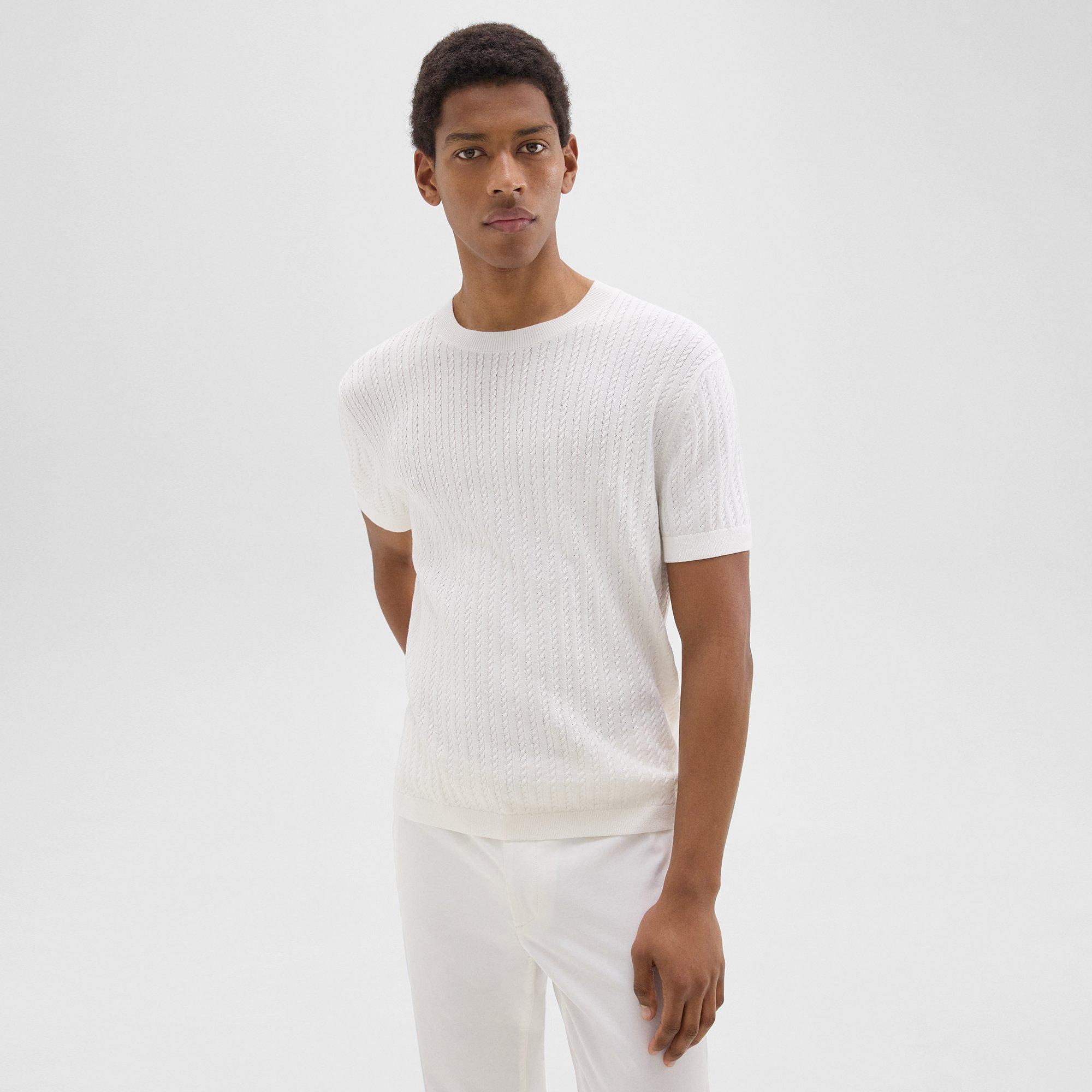 Shop Theory Cable Knit Short-sleeve Sweater In Cotton In Ivory