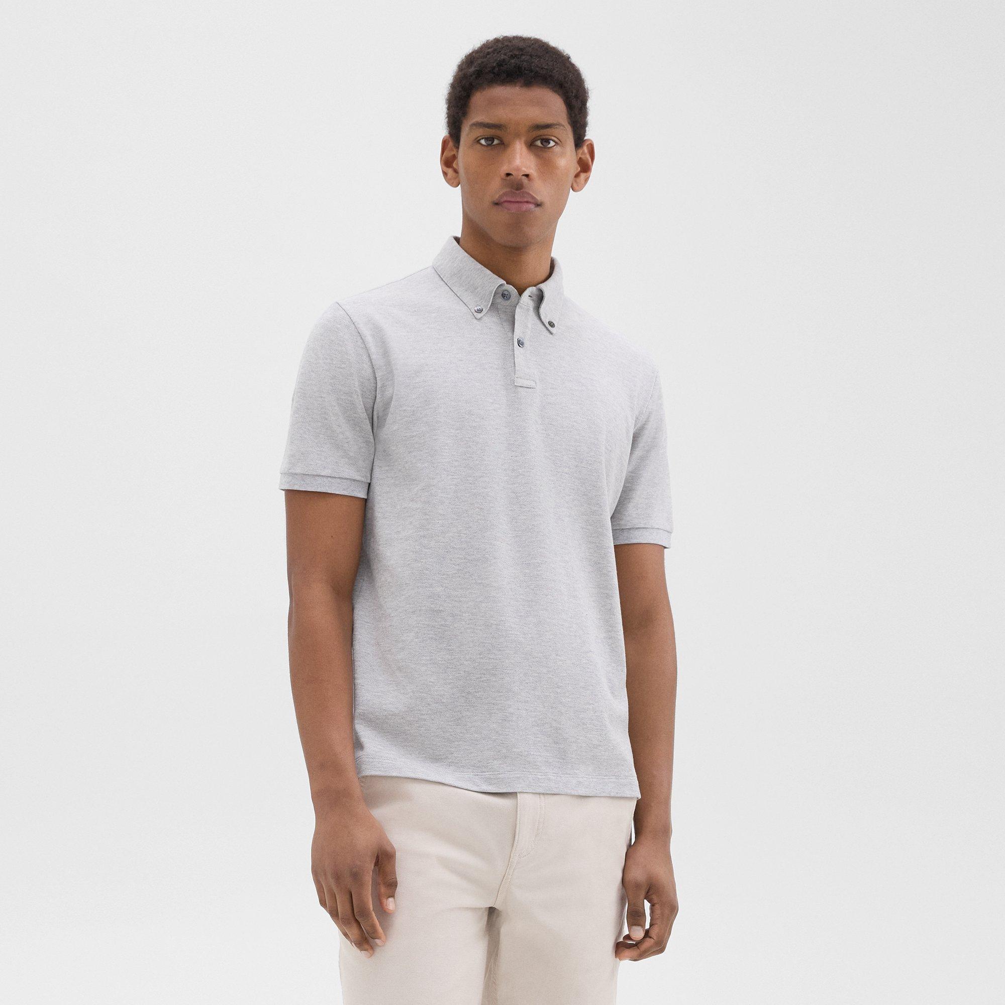 Theory Tailored Polo Shirt In Function Piqué In Gray