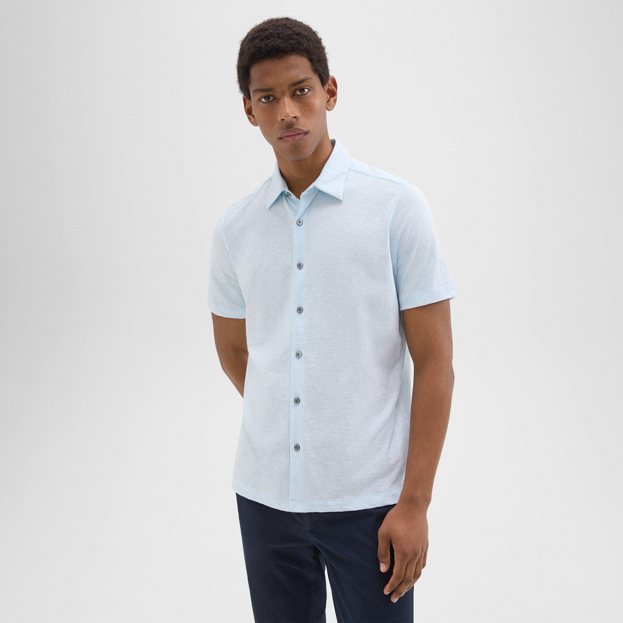 Shop Theory Noran Short-sleeve Shirt In Slub Cotton In Skylight