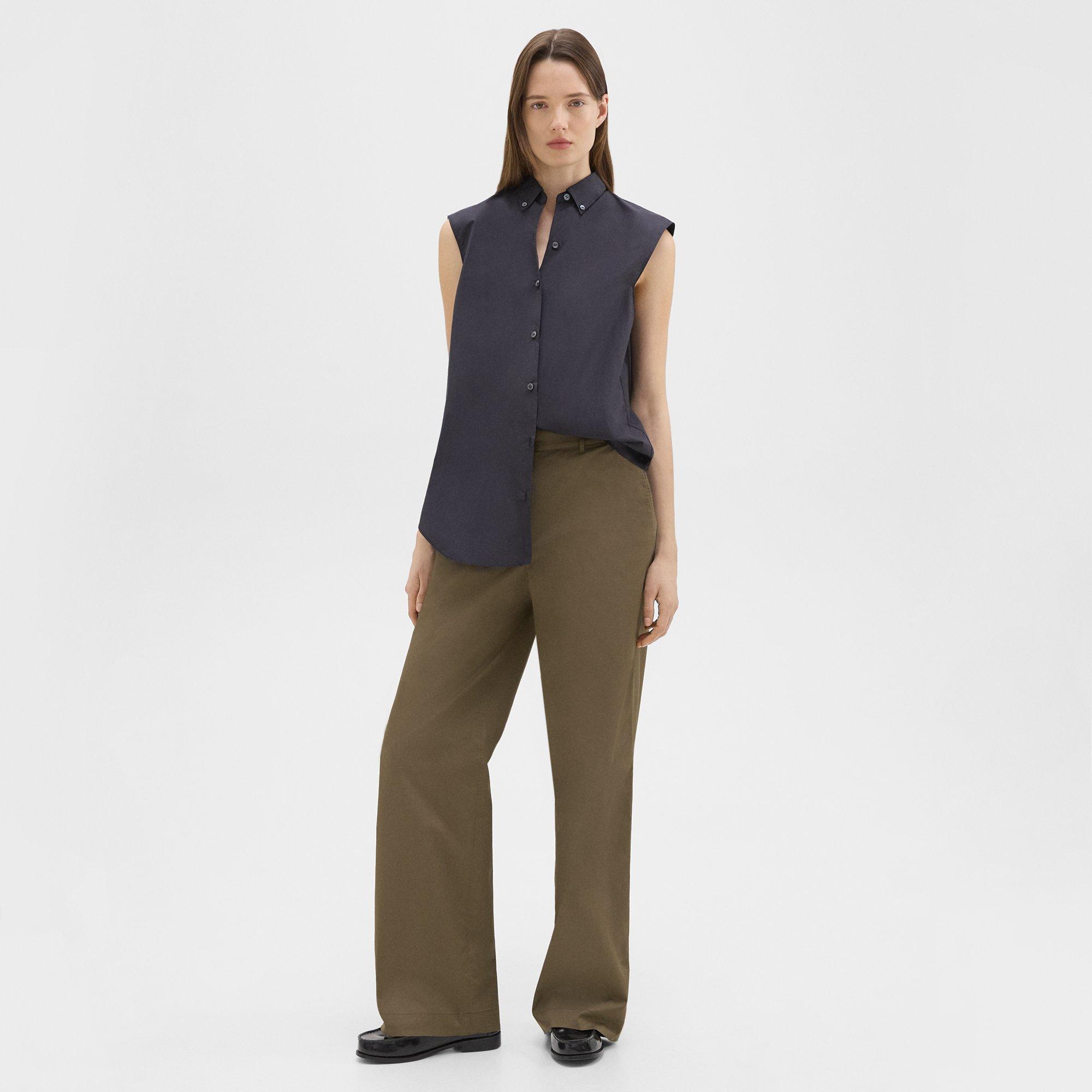 Theory Straight-leg Pant In Organic Cotton In Dark Olive