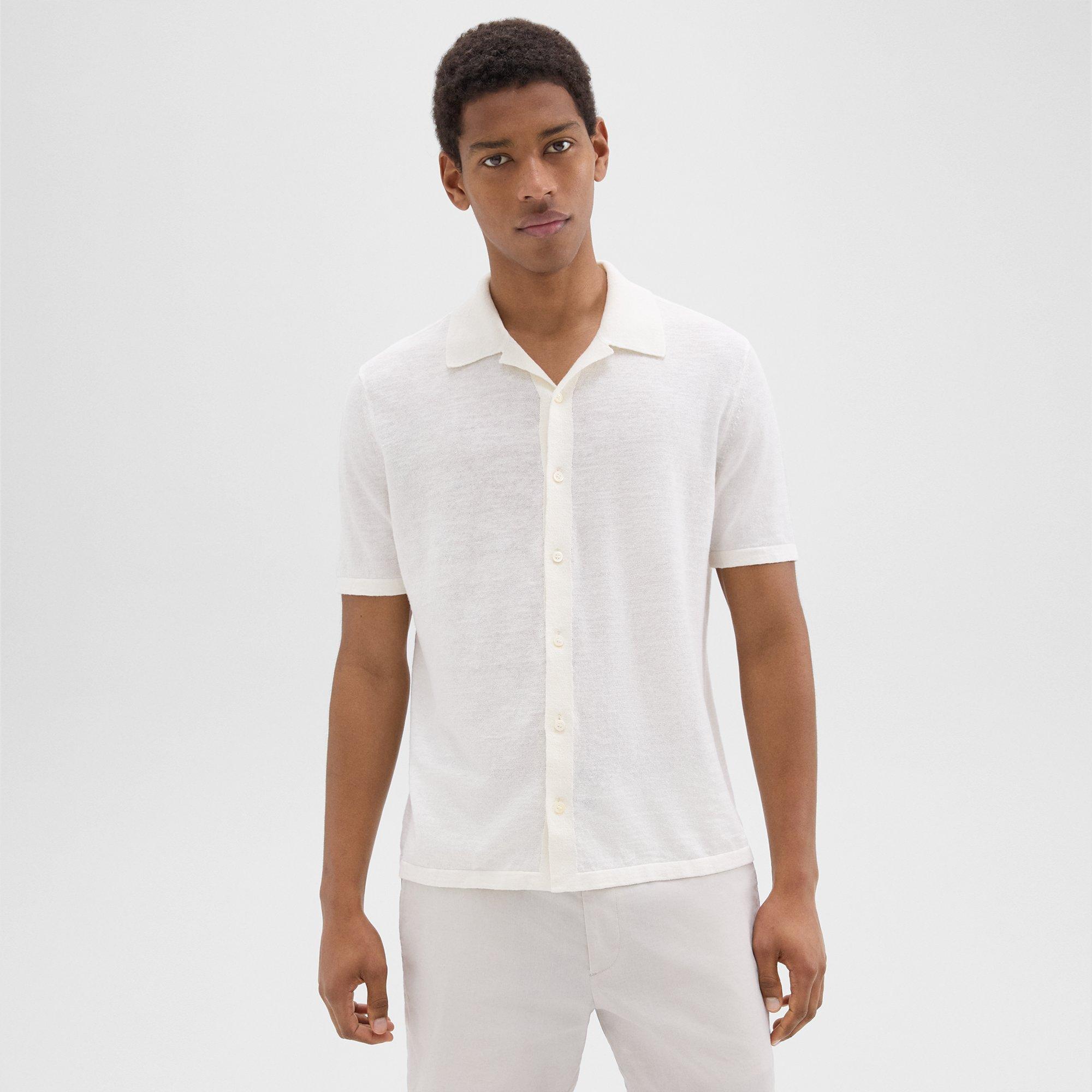 Shop Theory Camp Collar Shirt In Cotton-linen In White