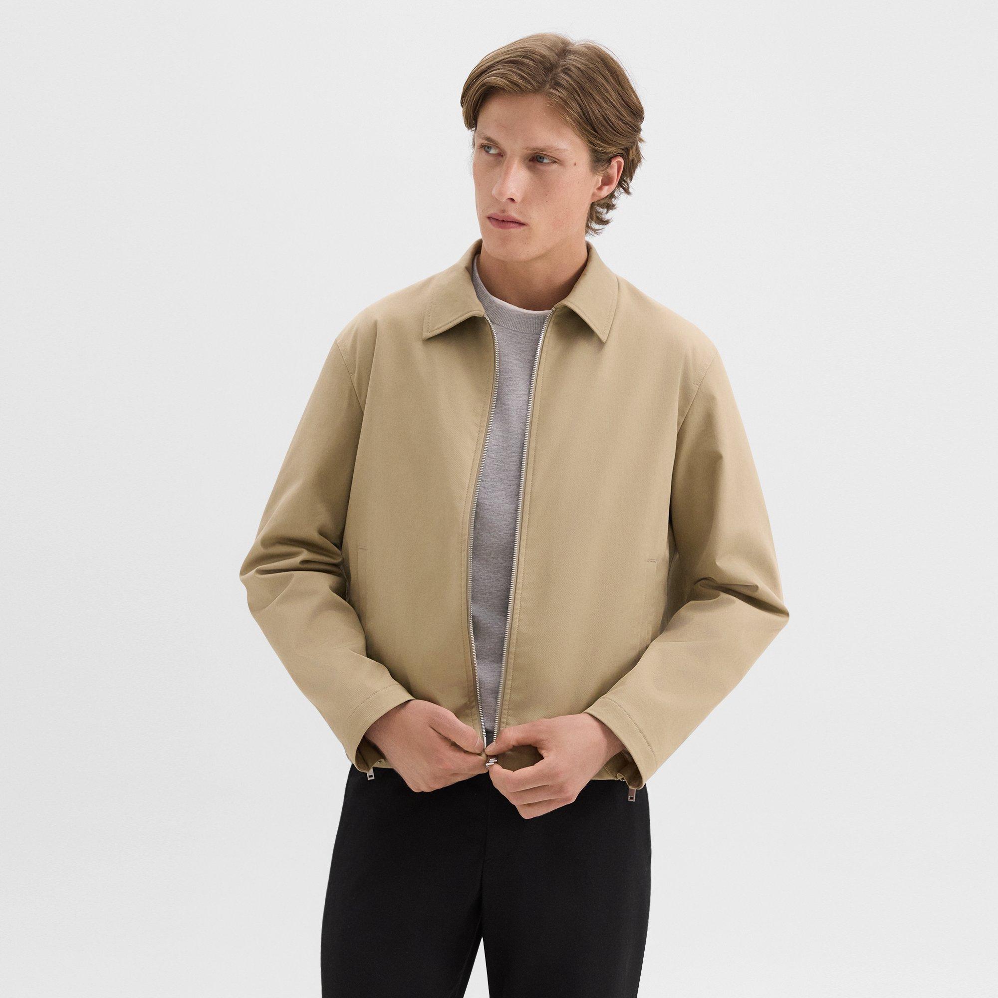 Theory Blouson Zip Jacket In Stretch Cotton Twill In Khaki
