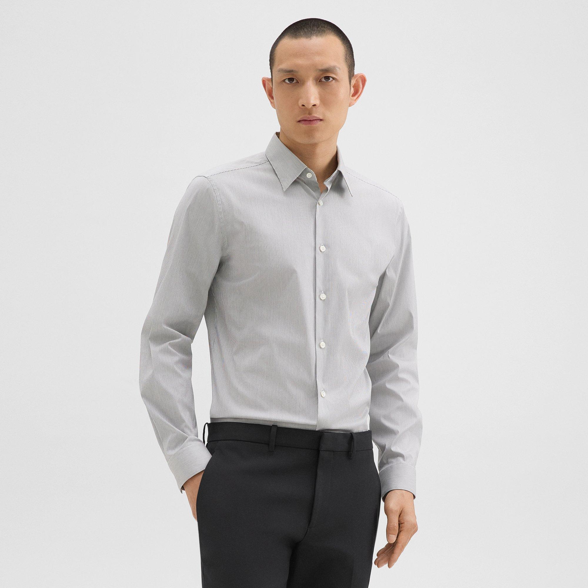 Theory Sylvain Shirt In Checked Poplin In Black/white