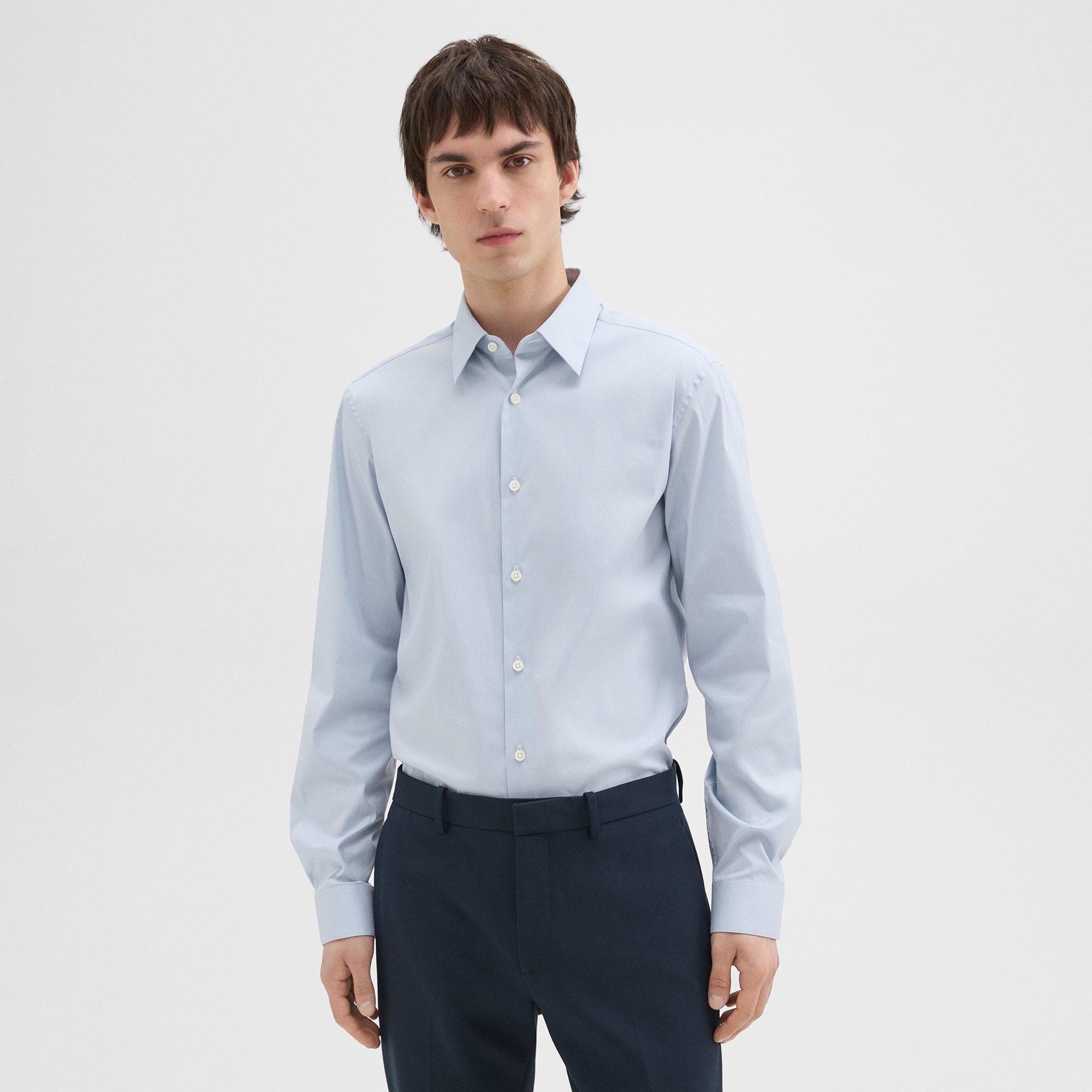 Theory Sylvain Shirt In Checked Poplin In Olympic/white