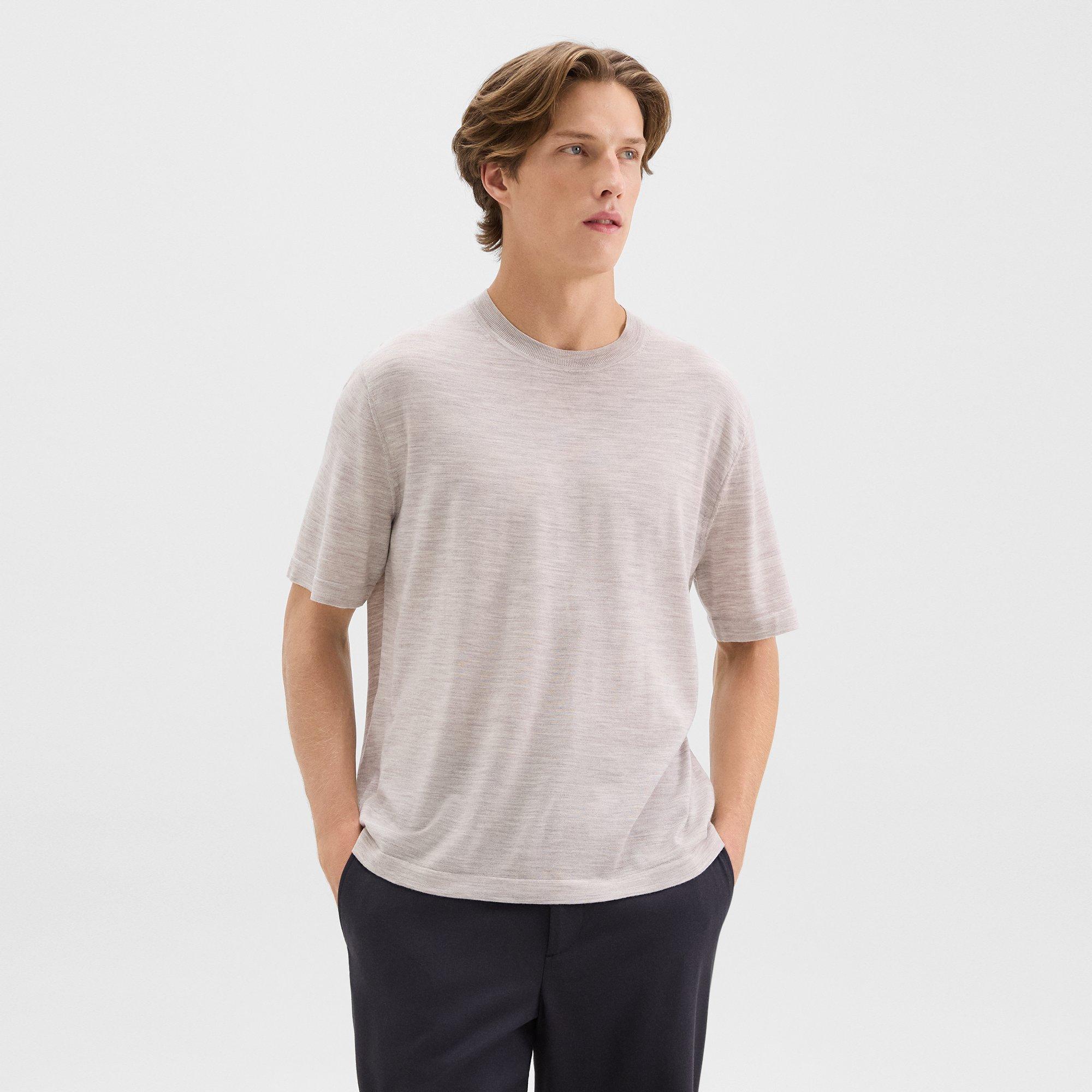 Theory Relaxed Tee In Regal Wool In Light Heather Barley