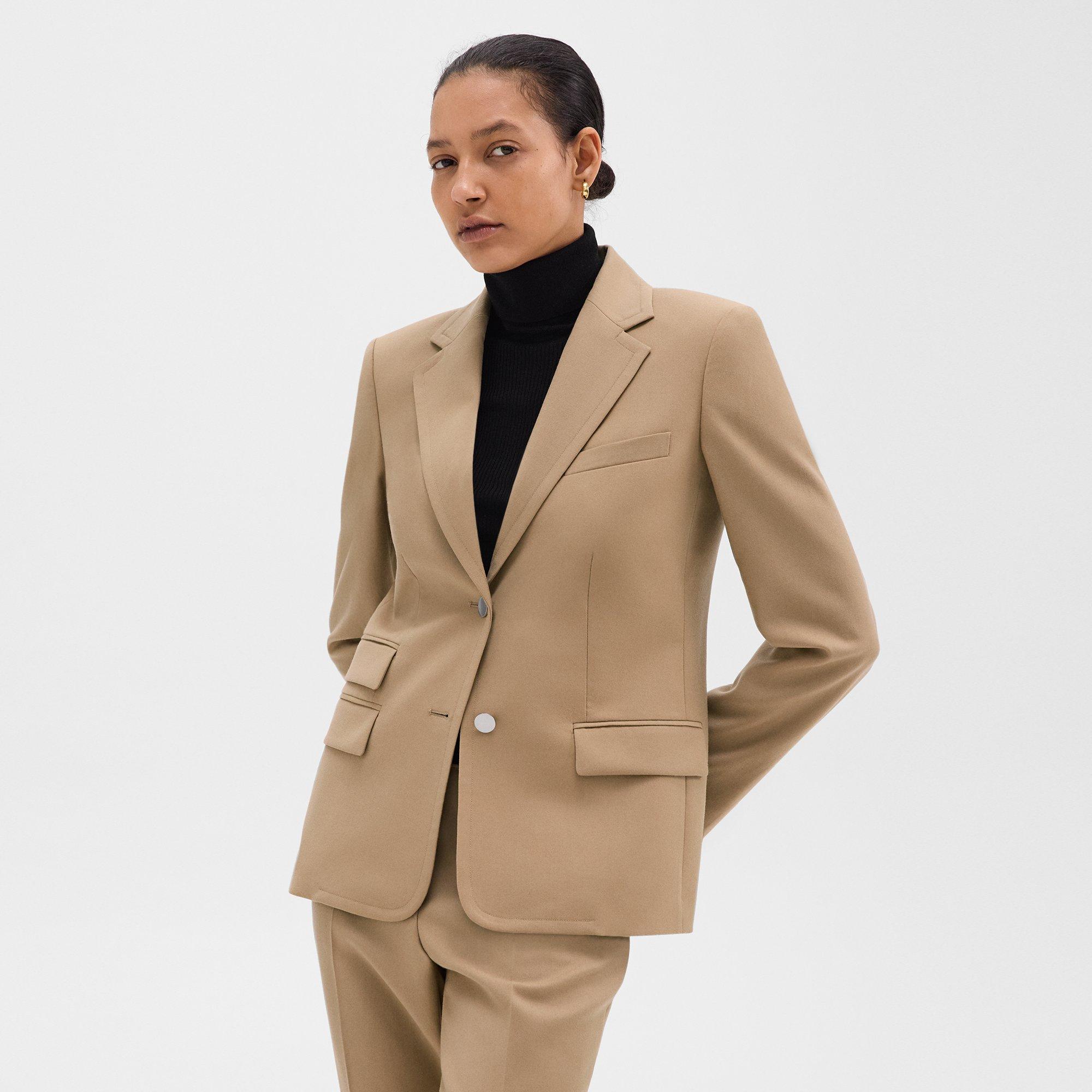 Theory Tailored Blazer In Sleek Flannel In New Camel