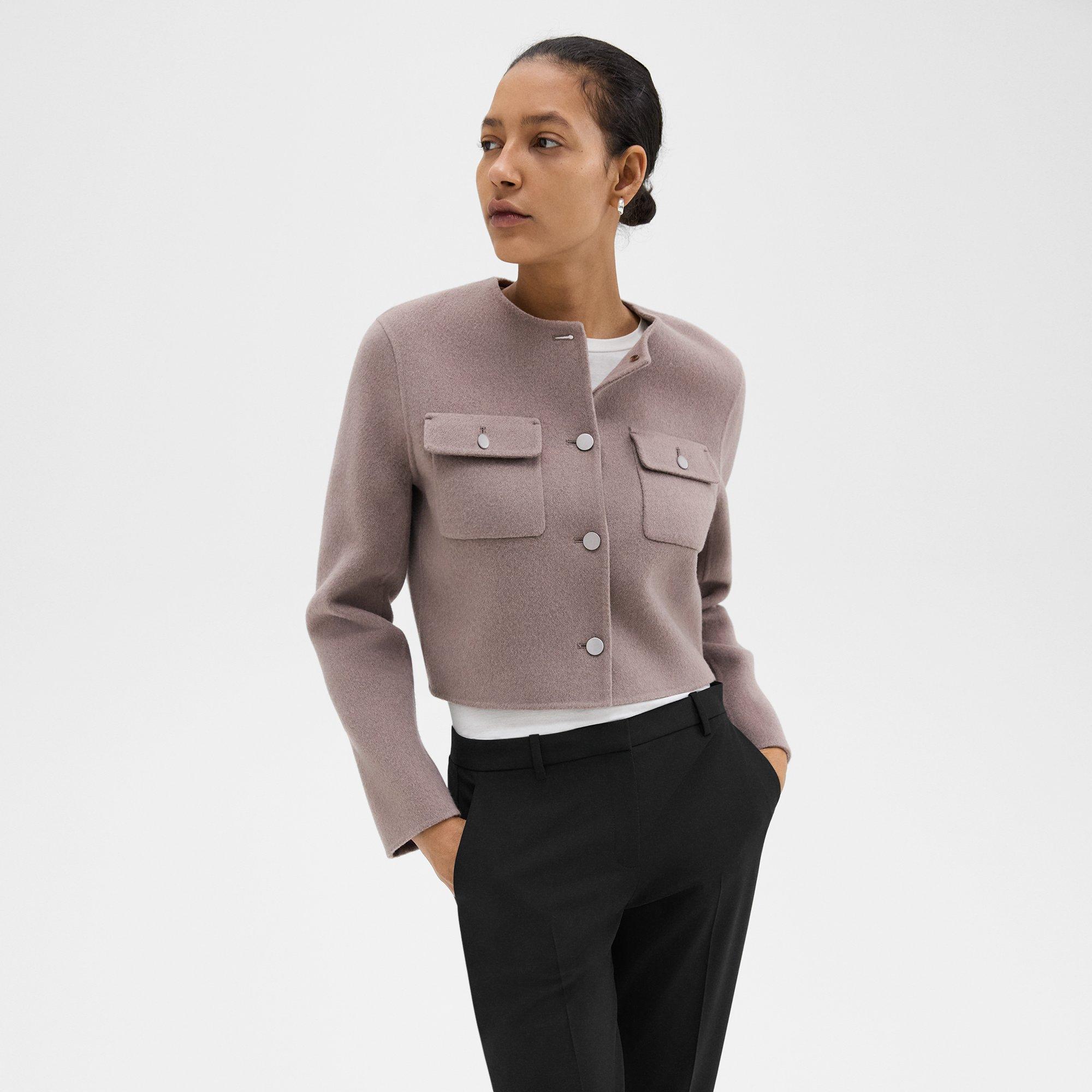 Theory Wool And Cashmere Cropped Cardigan Jacket In Cinder Melange