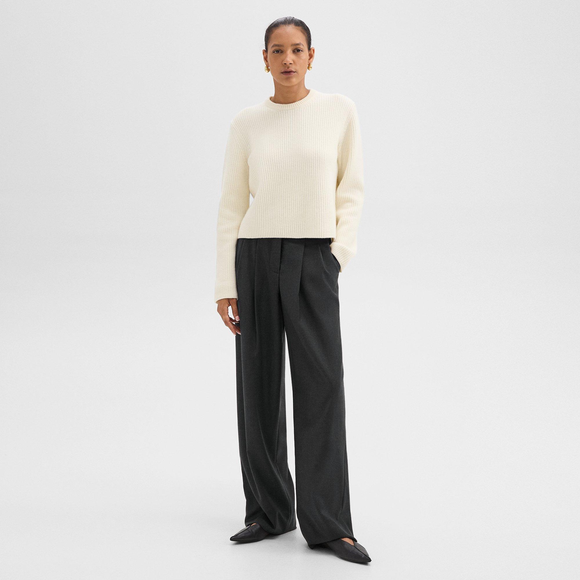 Theory Double Pleat Pant In Sleek Flannel In New Charcoal Melange