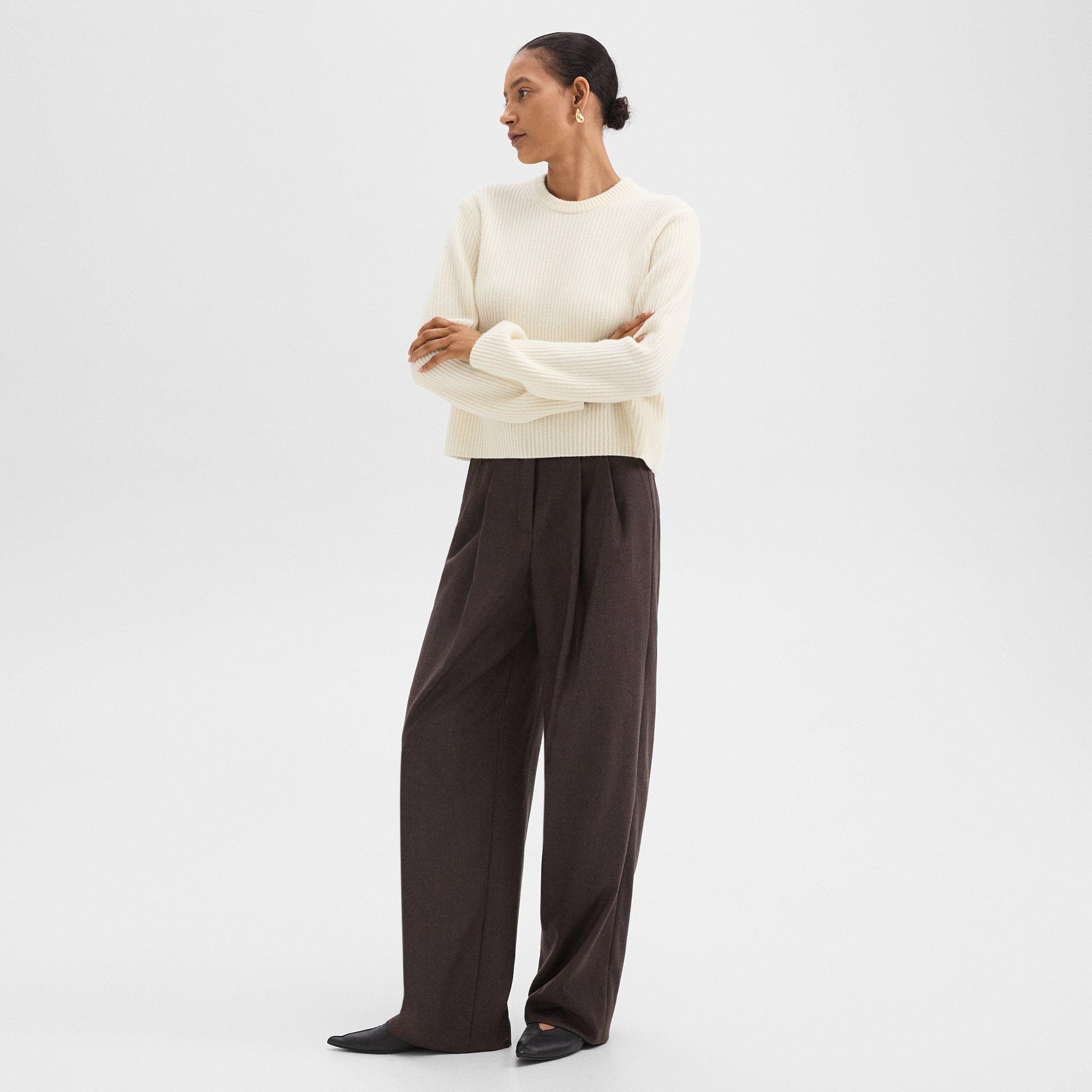 Theory Double Pleat Pant In Sleek Flannel In Hickory Melange