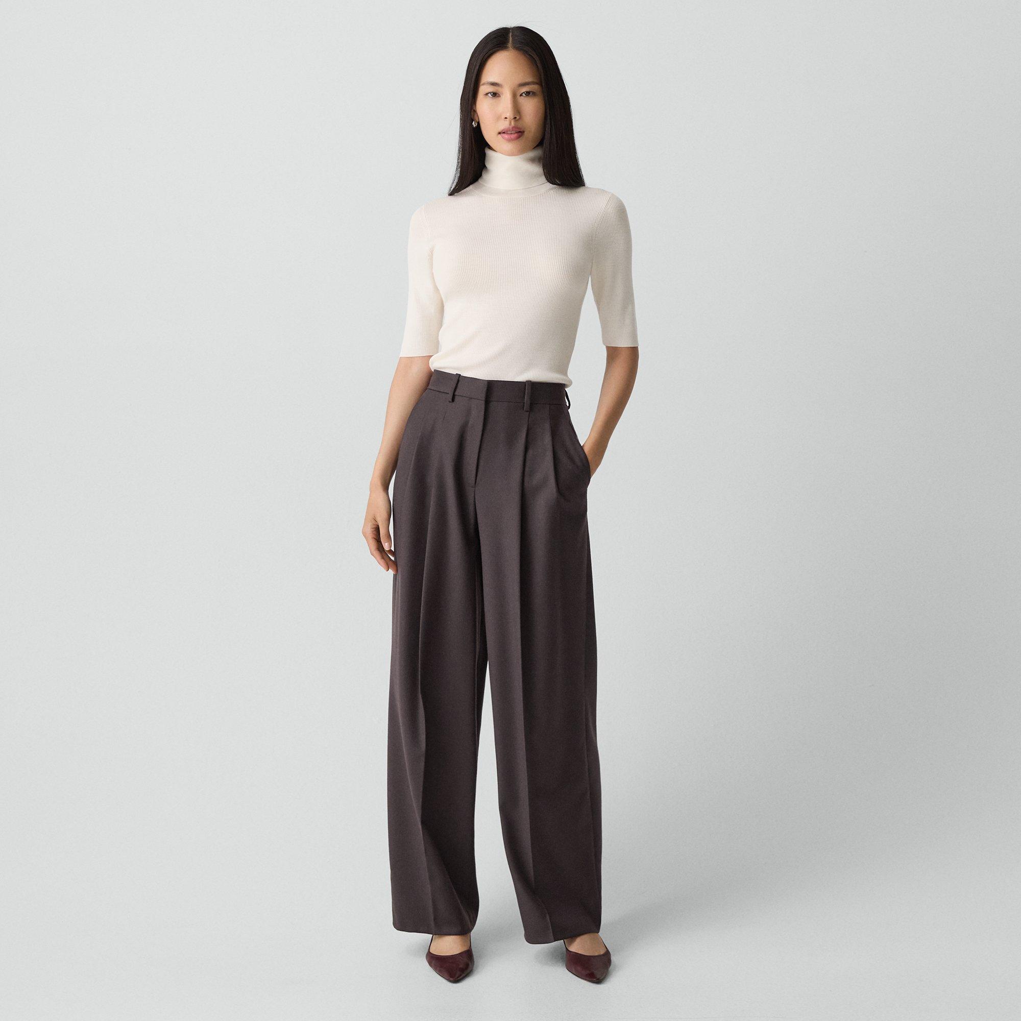 Theory Double Pleat Pant, 33'' In Sleek Flannel In Gray