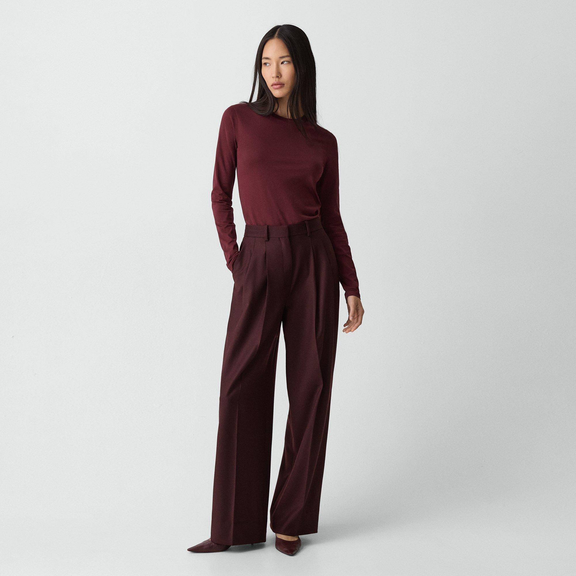 Theory Double Pleat Pant, 29'' In Sleek Flannel In Brown