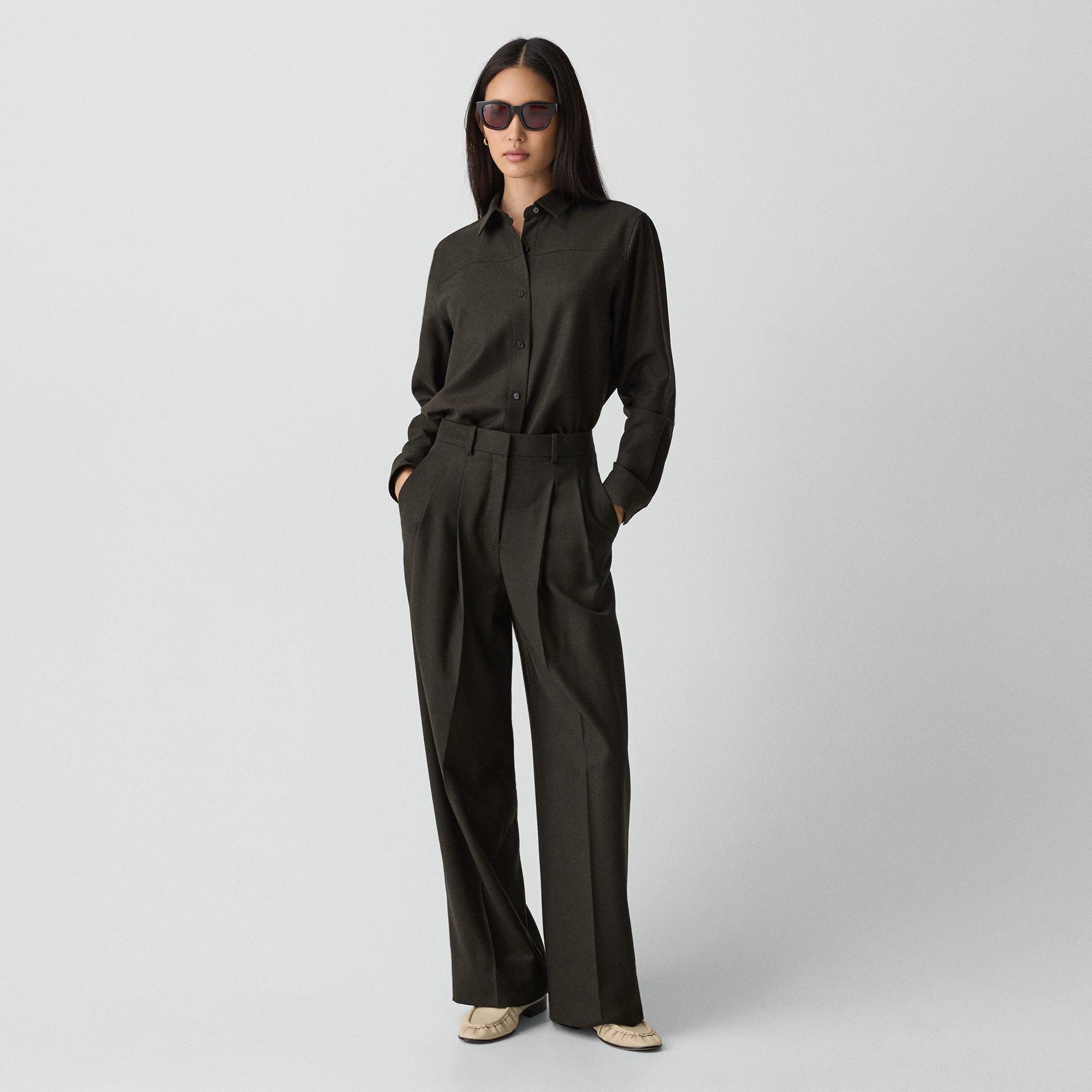 Theory Double Pleat Pant, 29'' In Sleek Flannel In Gray