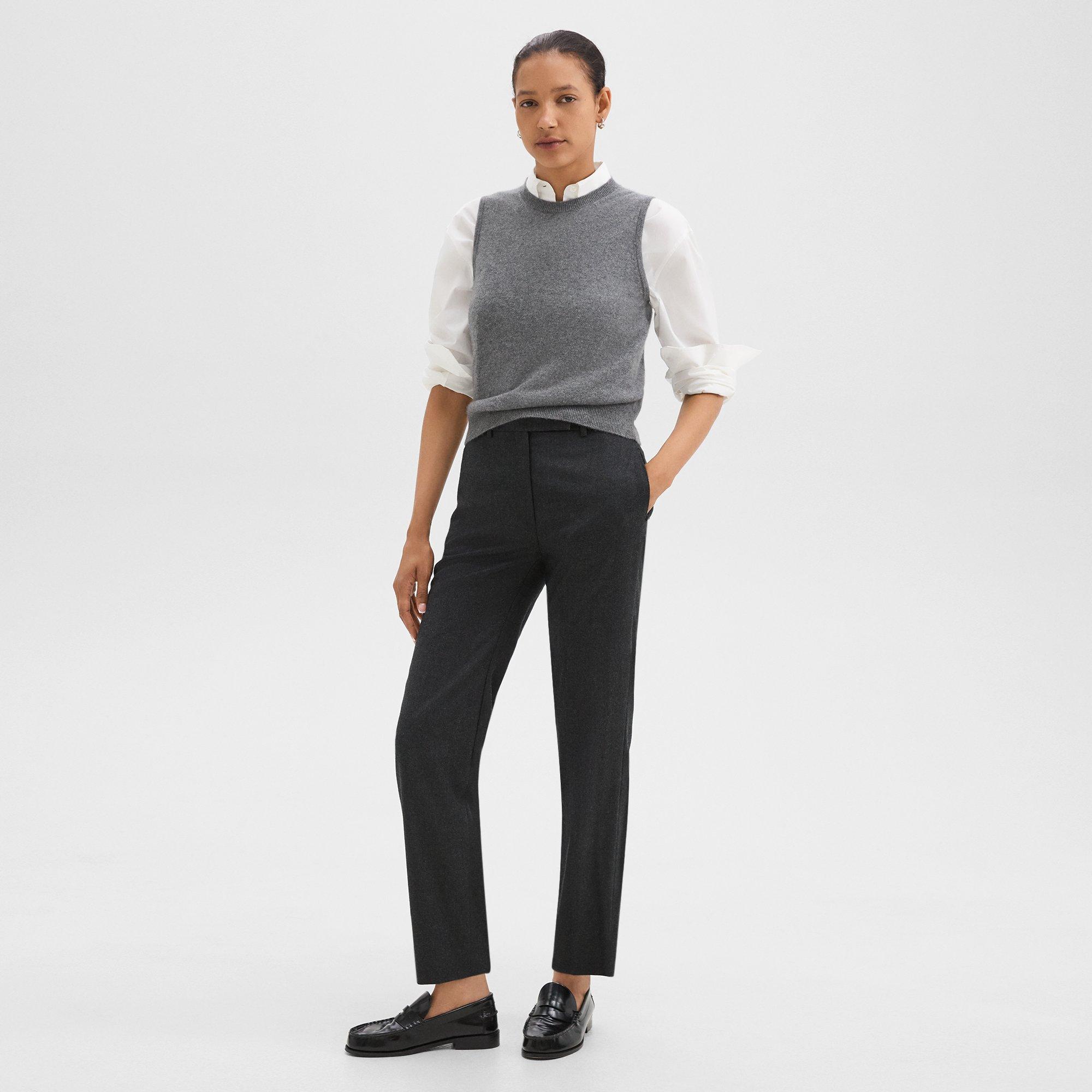 Theory High-waist Tapered Pant In Sleek Flannel In New Charcoal Melange
