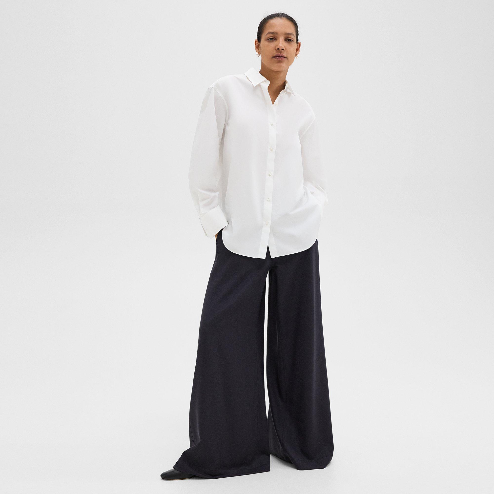 Theory Ultra Wide-leg Pant In Wool-blend Flannel In Dark Navy