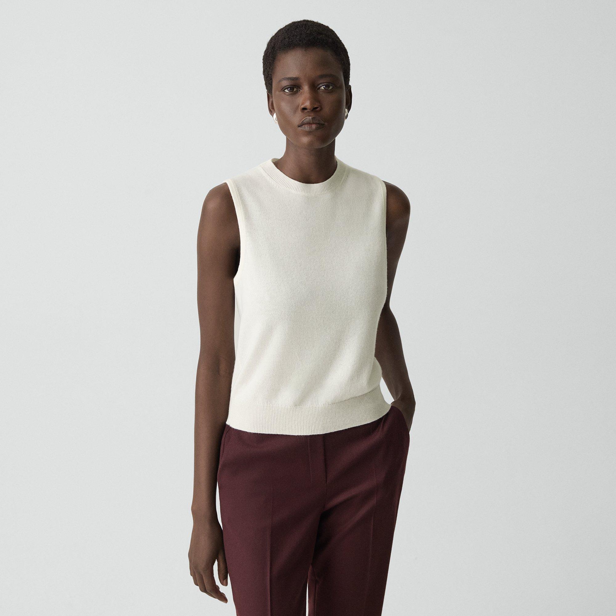 Theory Crewneck Shell Top In Cashmere In White