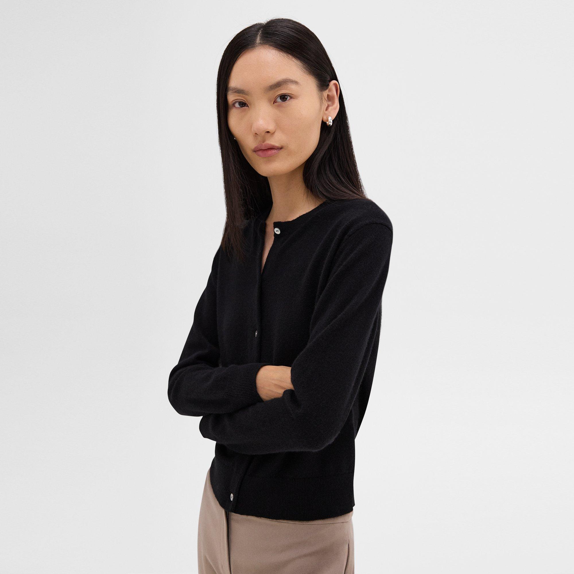 Theory Crewneck Cardigan In Cashmere In Black
