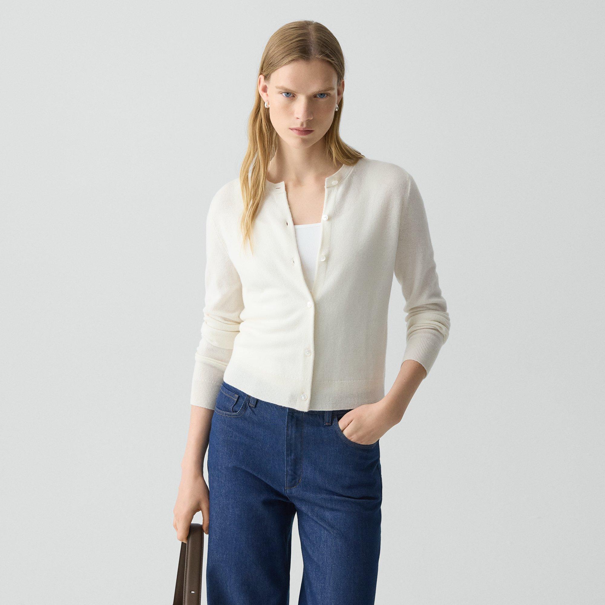 Theory Crewneck Cardigan In Cashmere In White