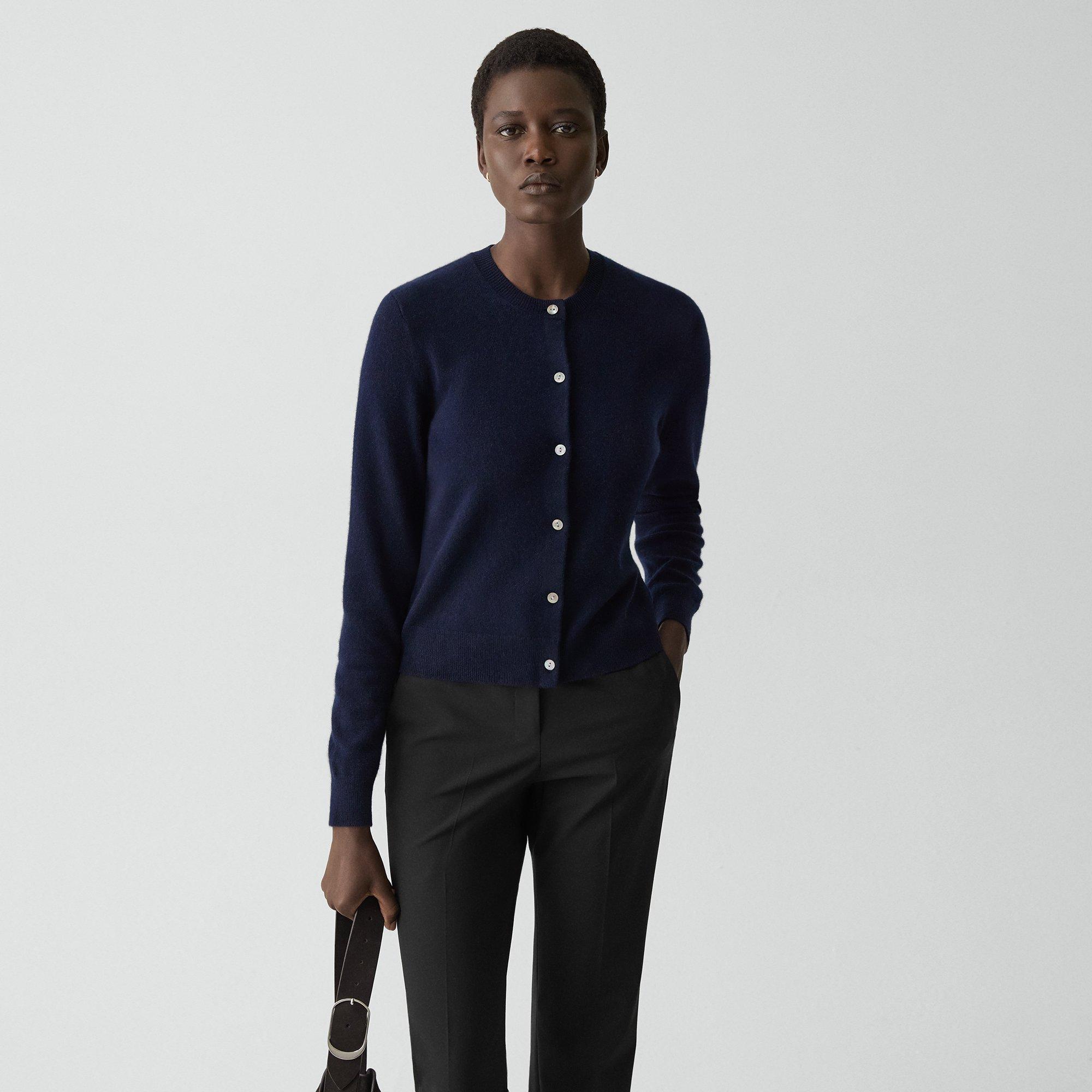 Theory Crewneck Cardigan In Cashmere In Blue