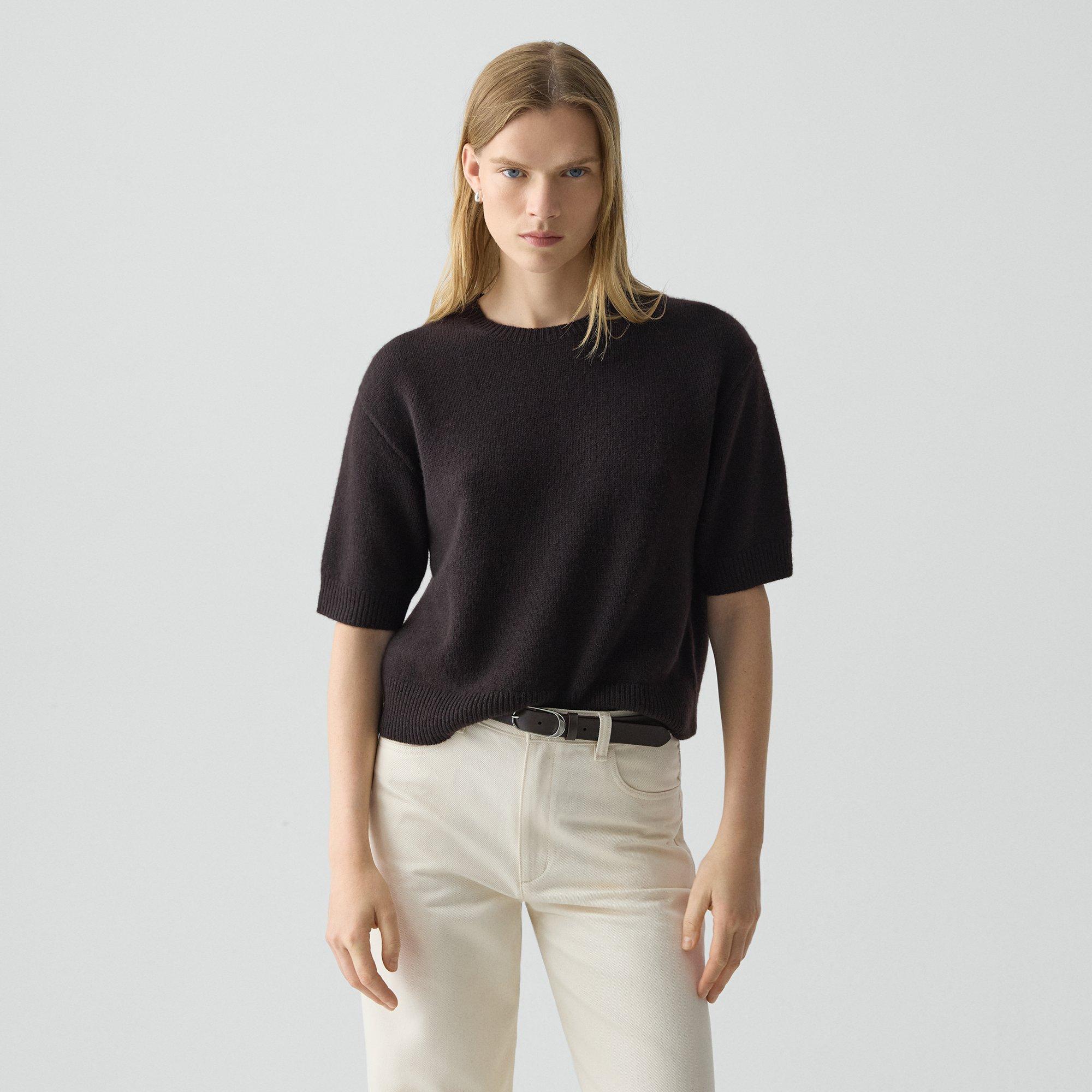Theory Cropped Tee In Cashmere In Brown