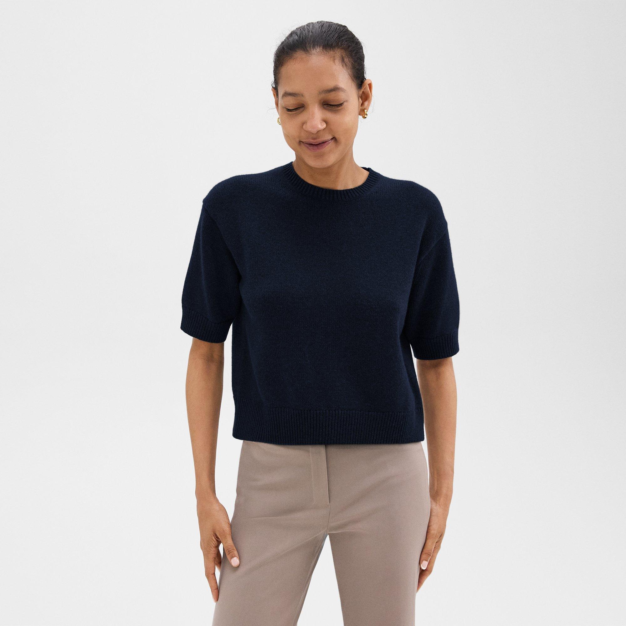 Theory Cropped Tee In Cashmere In Nocturne Navy
